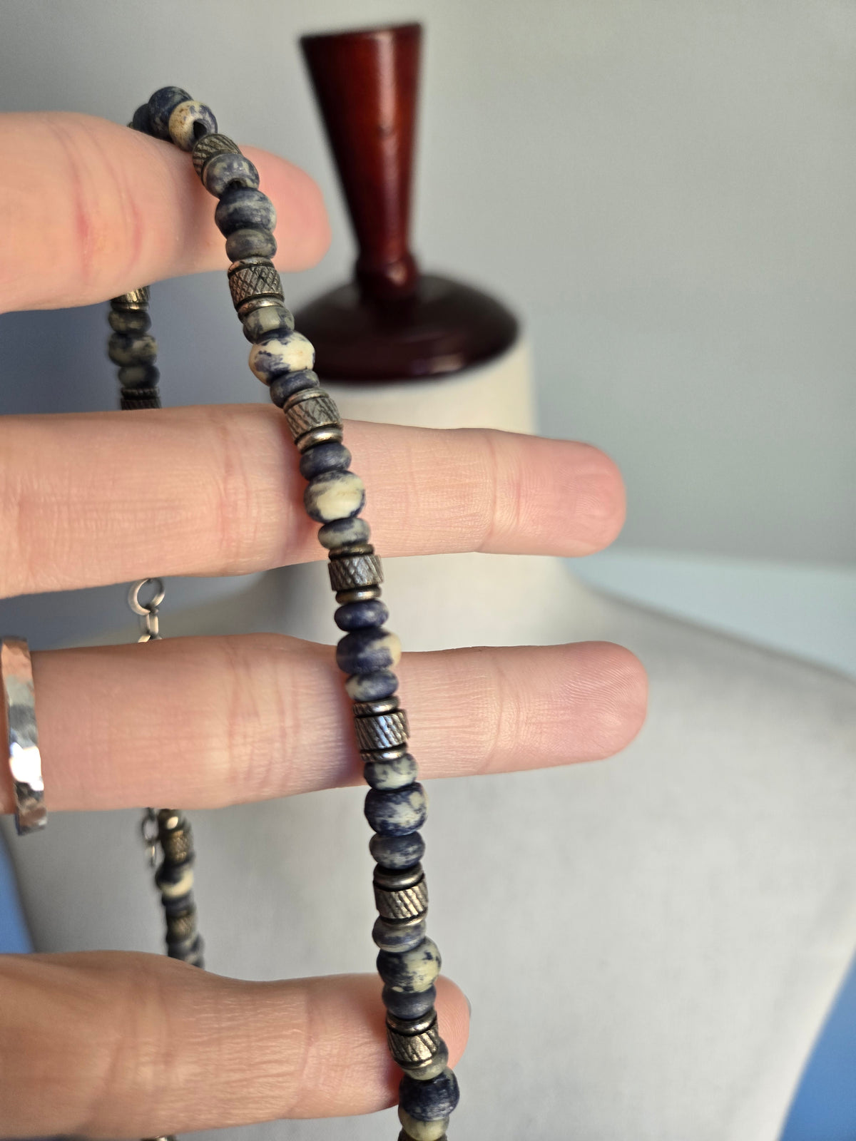 Navy Beaded Boho Necklace