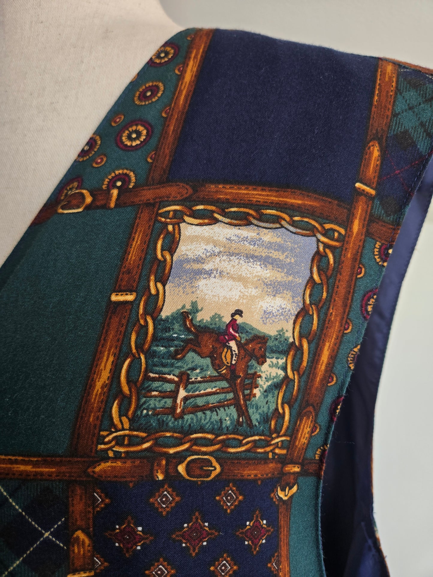 Jantzen Vintage Equestrian Print Plaid Vest - 2XL