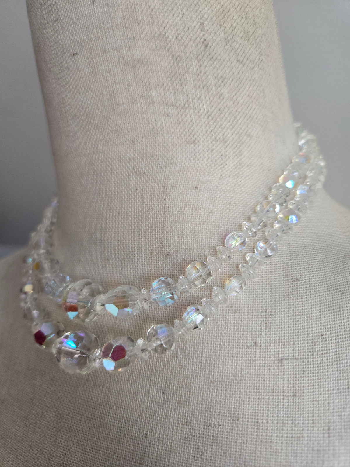 Vintage Glass AB Crystal Two Strand Necklace