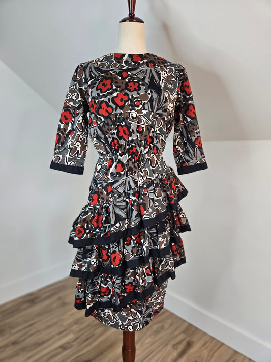 Go Vicki Vintage 1980s Cotton Ruffle Skirt Dress - medium