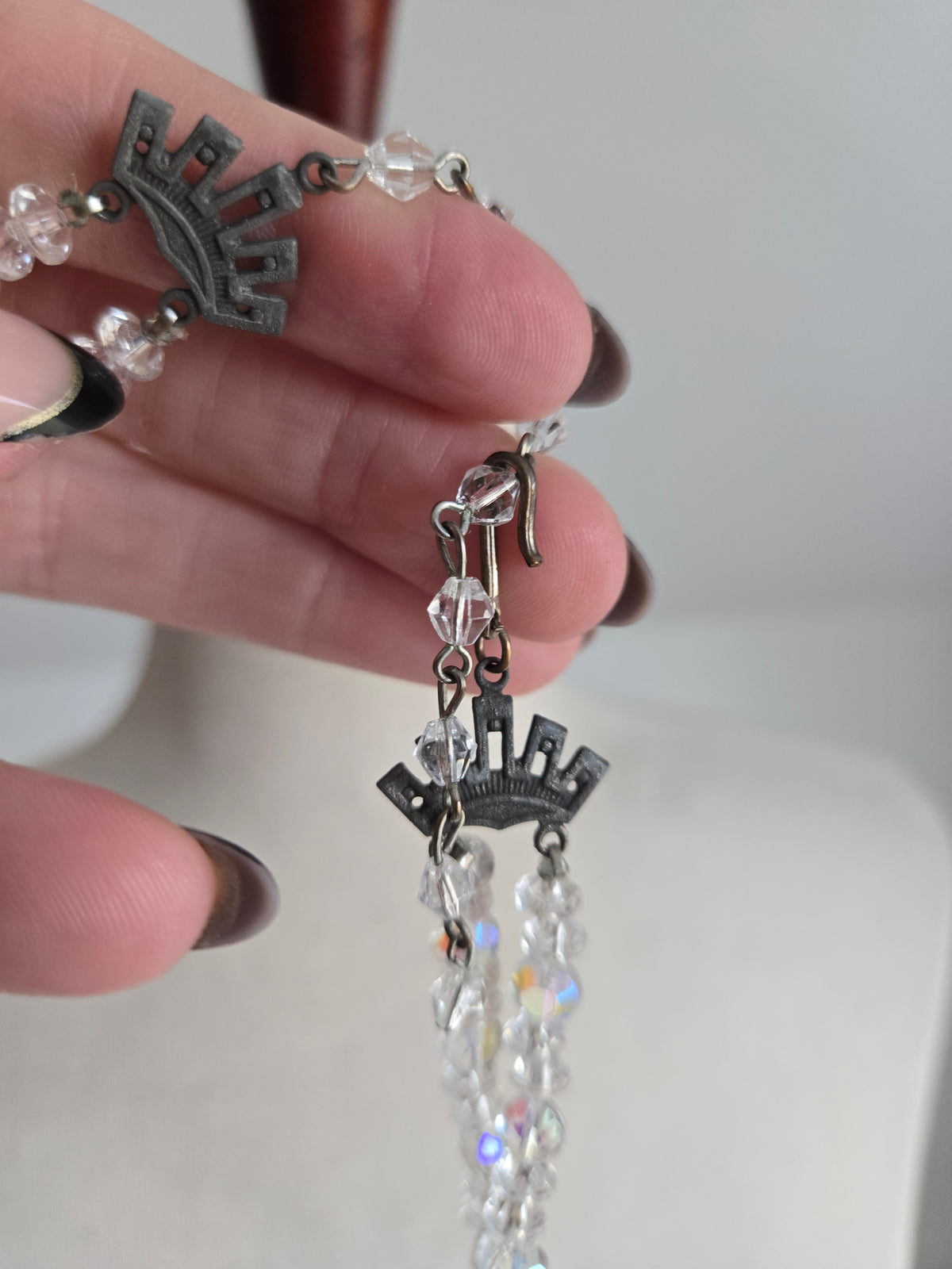 Vintage Glass AB Crystal Two Strand Necklace