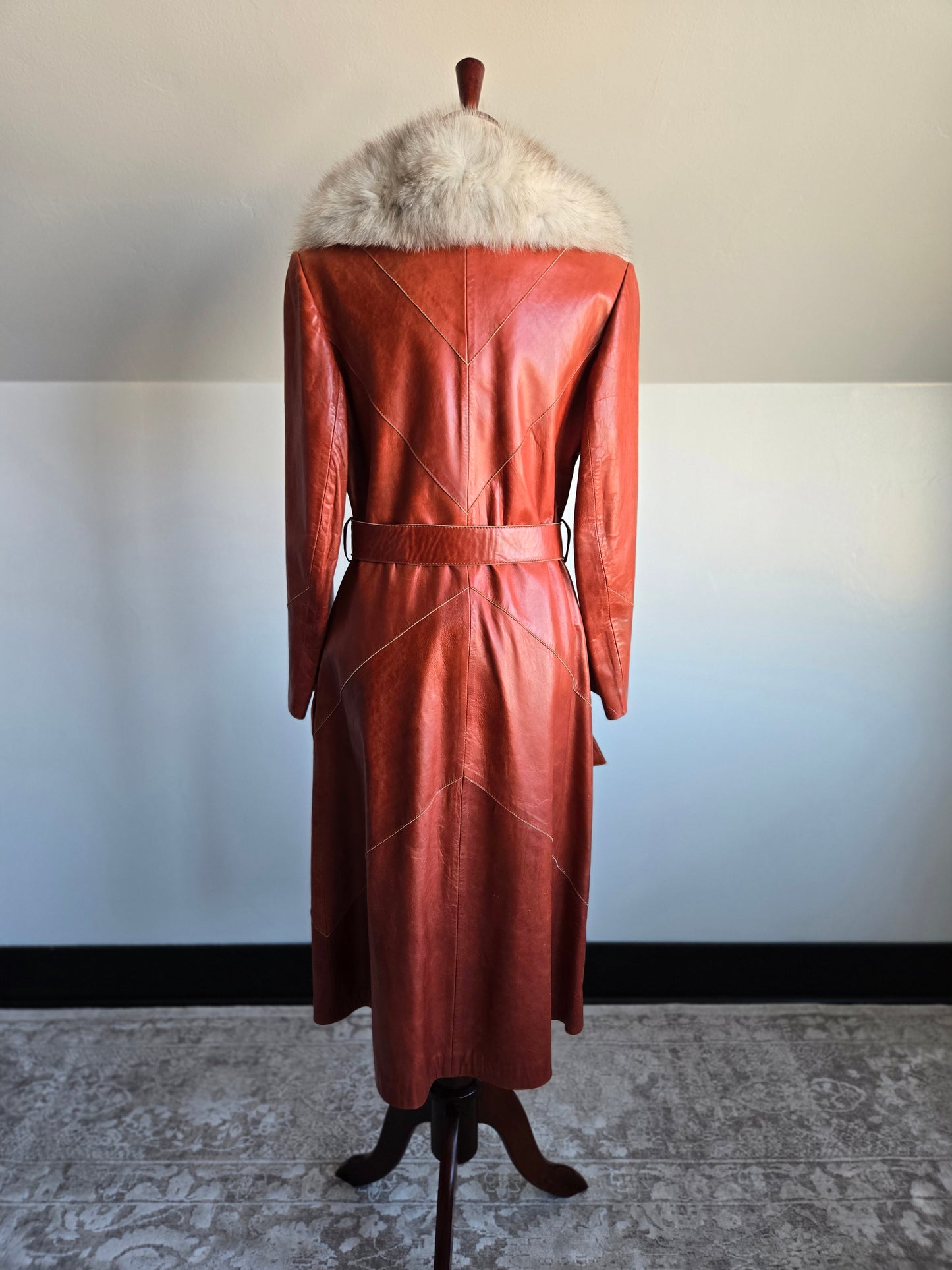 Napa Y Ante Skin Gear 1970s Patchwork Brown Leather Trench with Coyote Fur - Medium