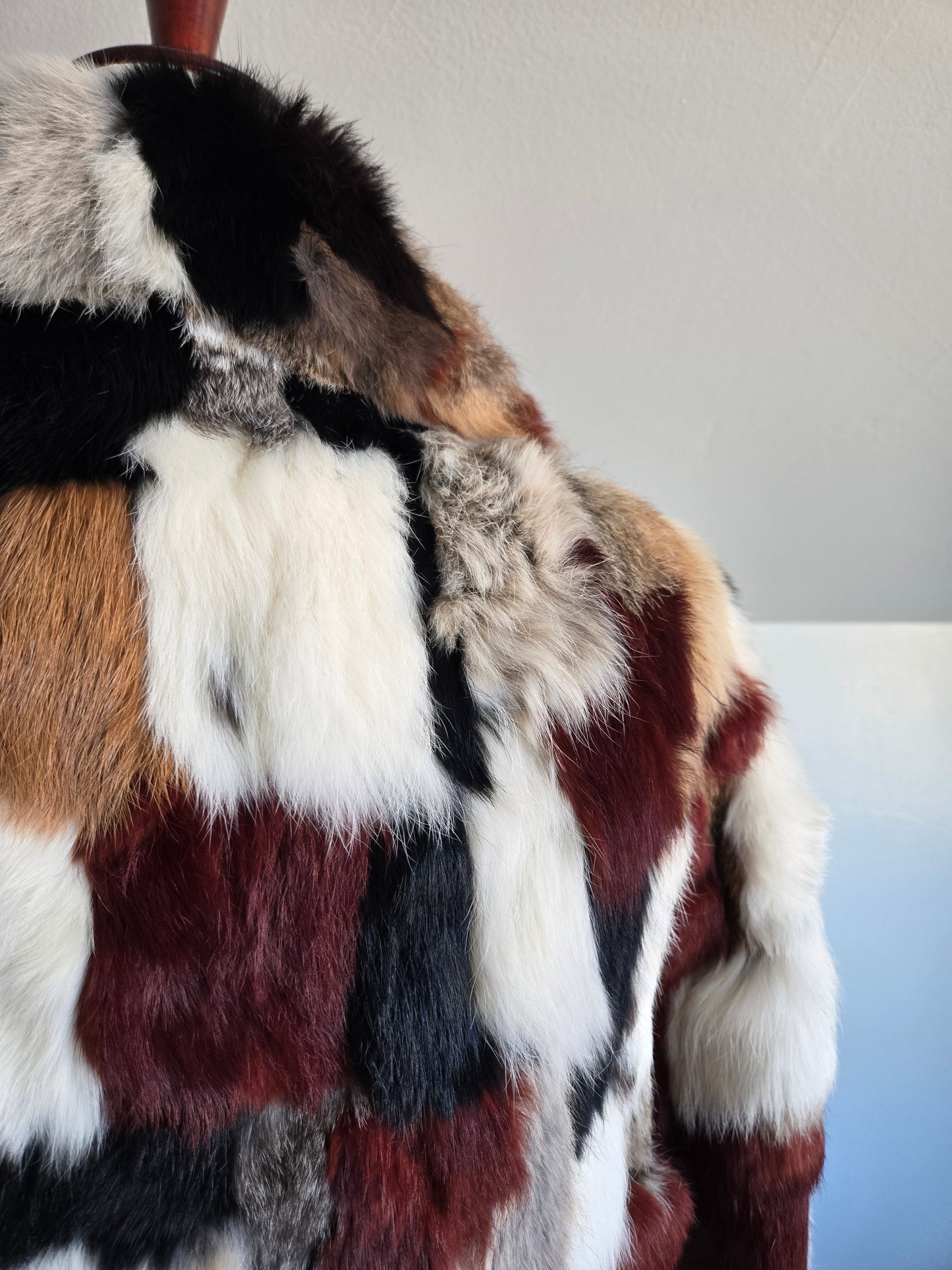 Furmoste Vintage 1970s Patchwork French Rabbit Fur Jacket - Medium