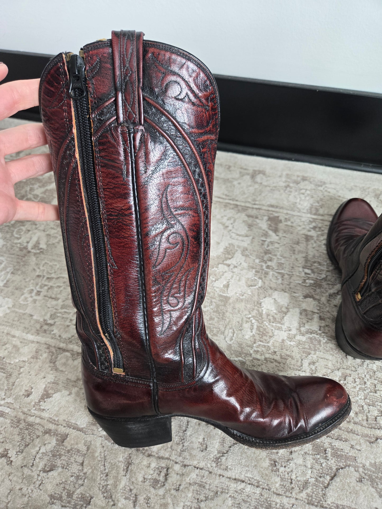 Lucchese San Antonio Black Cherry Leather Western Boots - Size 9 (womens)