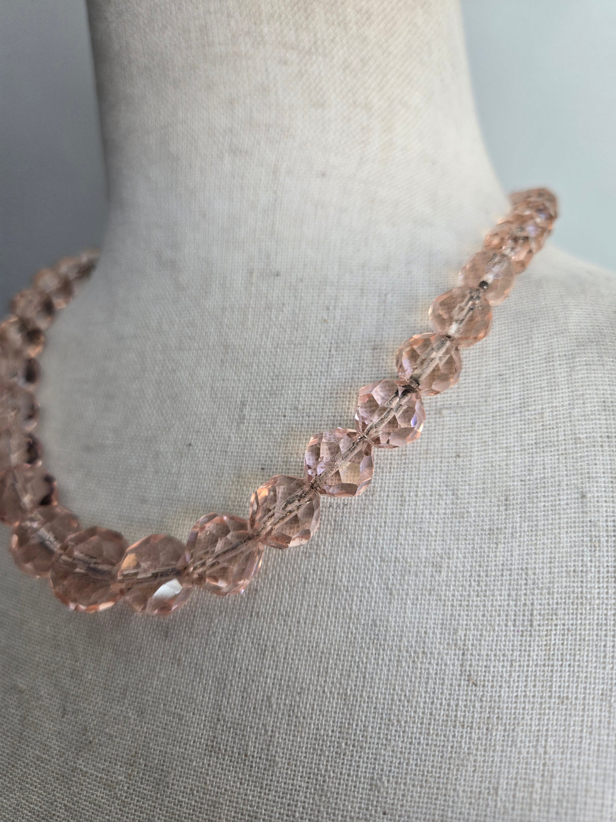 Vintage Pink Crystal Faceted Glass Necklace