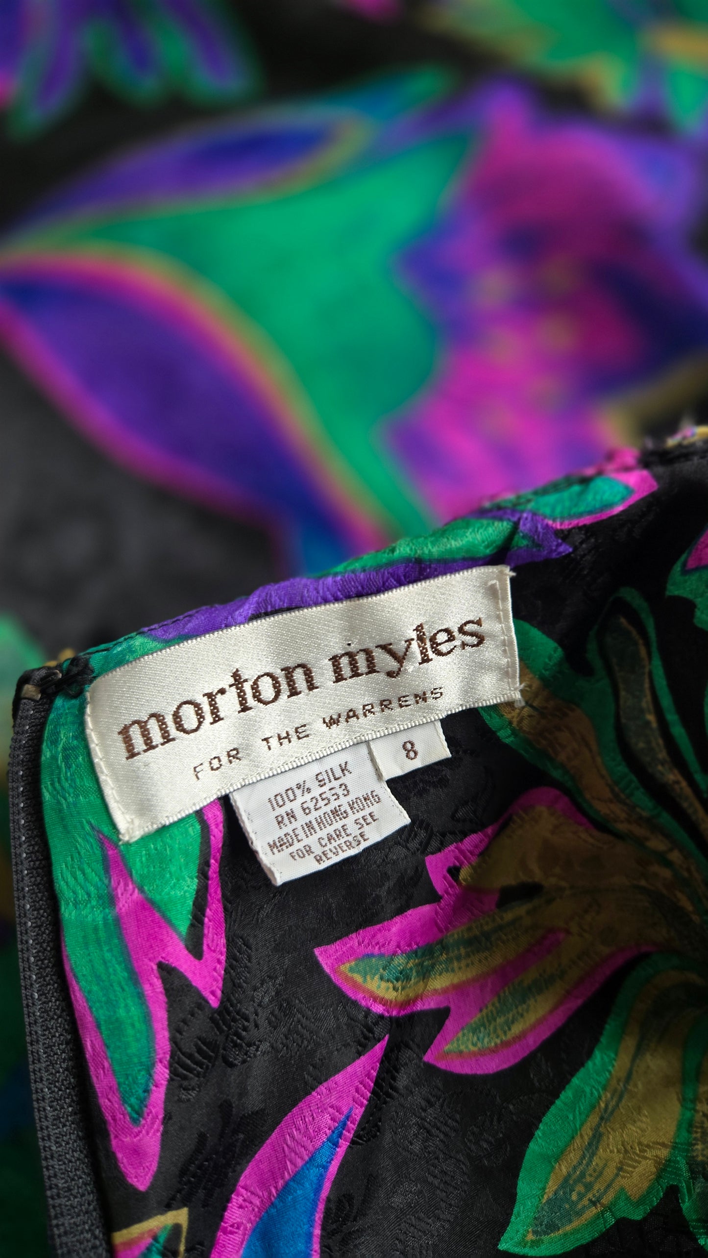 Morton Myles Vintage 1980s Silk Floral Dress - Small