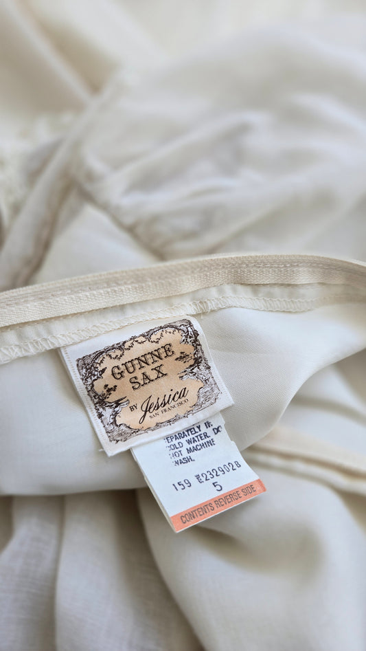 Gold Label Gunne Sax by Jessica San Freansisco Vintage 70s Lace Ethereal Dress - XS