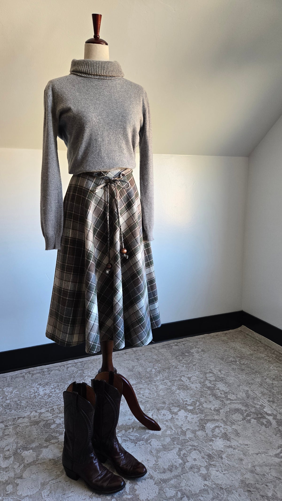 Vintage Stonybrook Wool Bias Cut Plaid A Line Skirt - W25