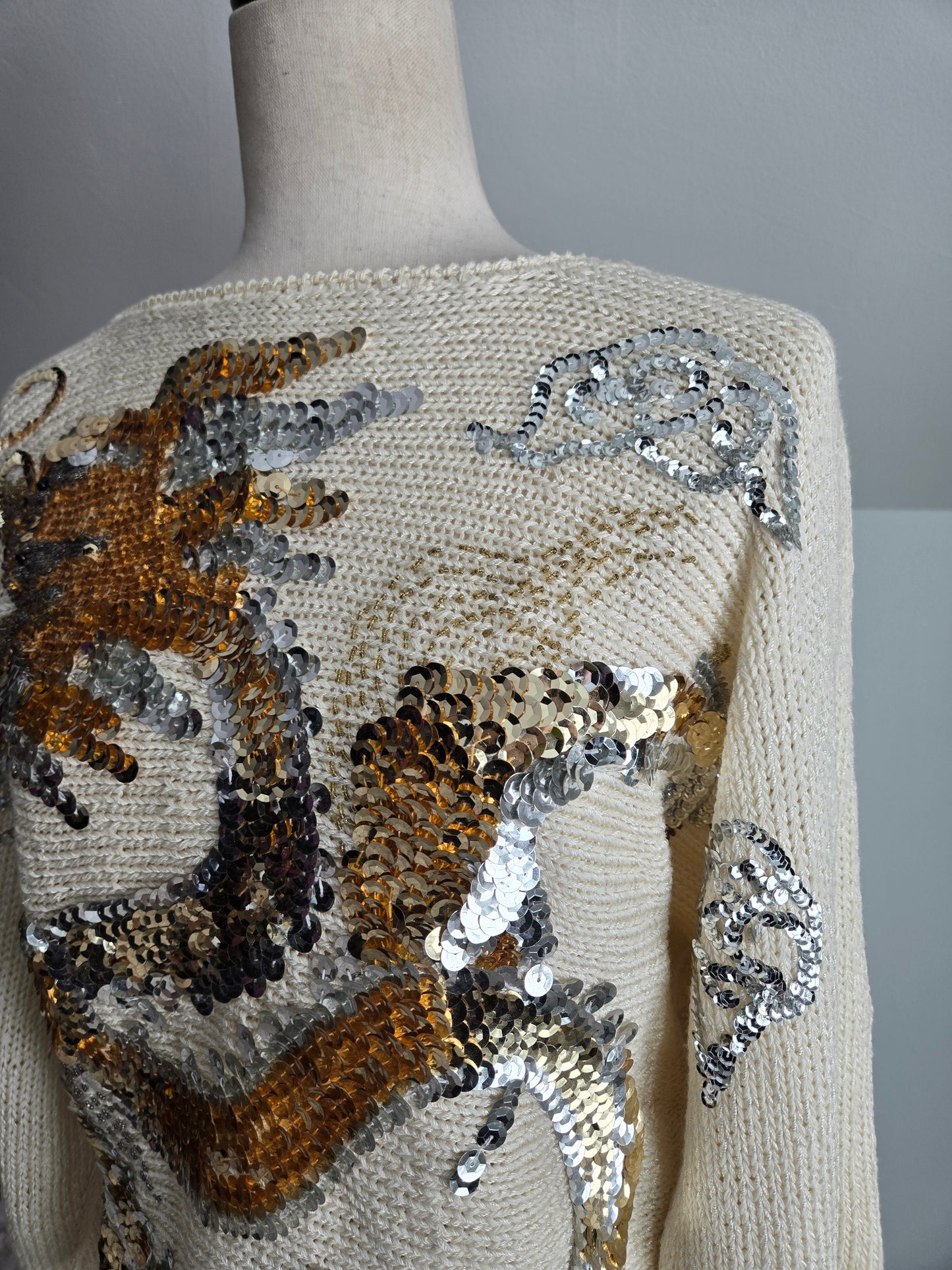 Nannell Vintage 80s Sequin Dragon Sweater - medium