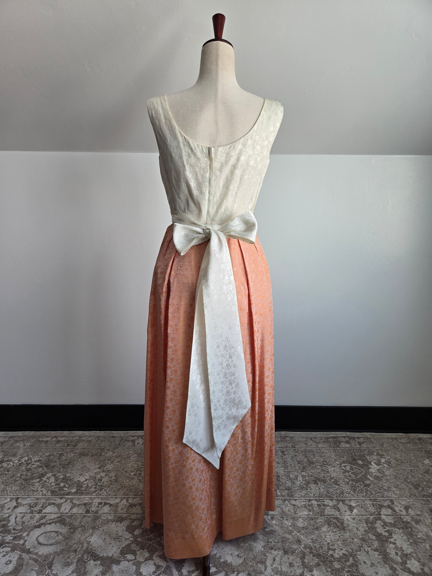 1950s Jacquard Floral Colorblock Maxi Dress - XS/S