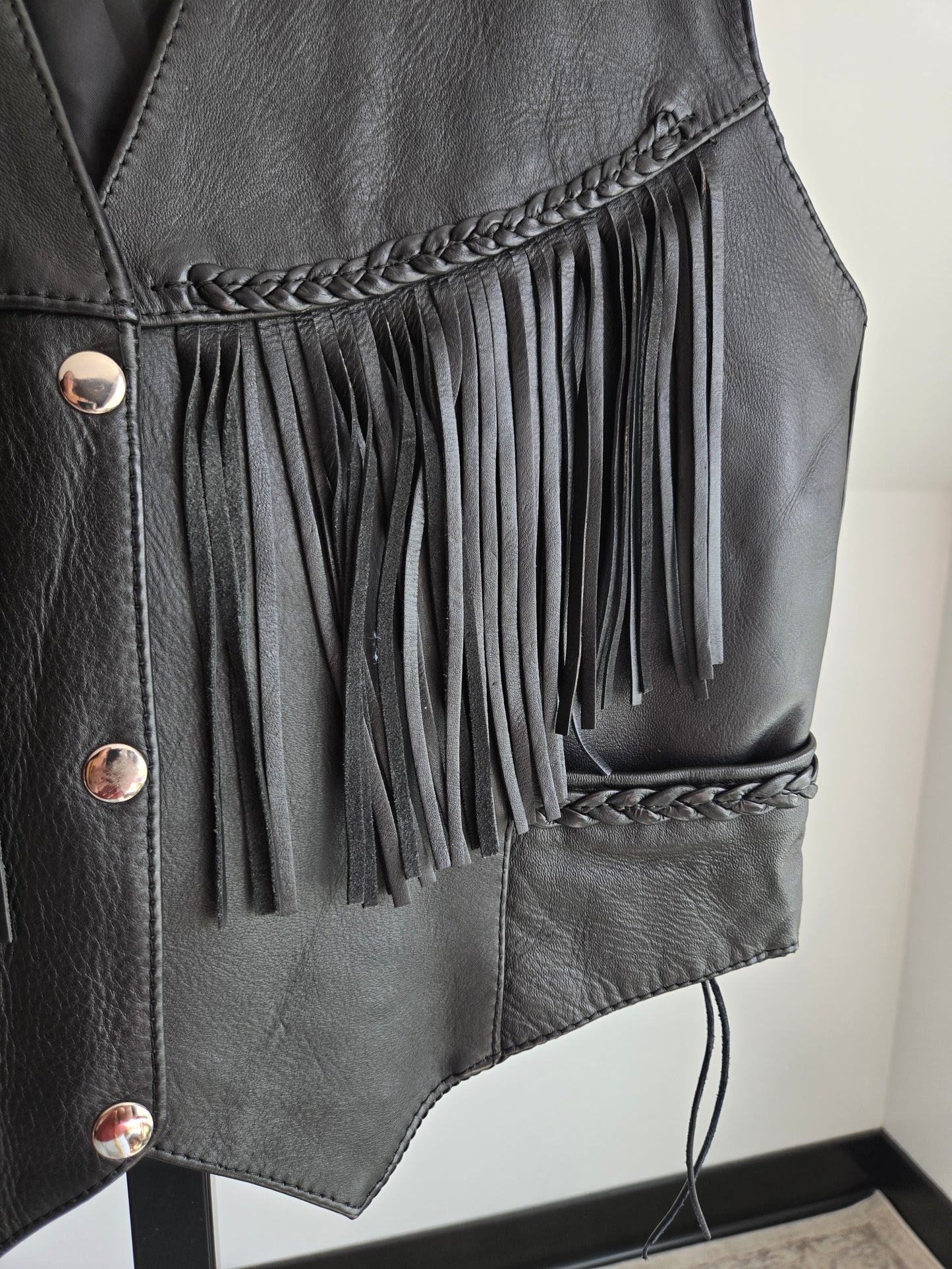 Zony Inc Black Genuine Leather Fringe Vest - XL