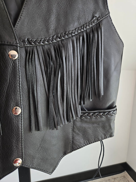 Zony Inc Black Genuine Leather Fringe Vest - XL