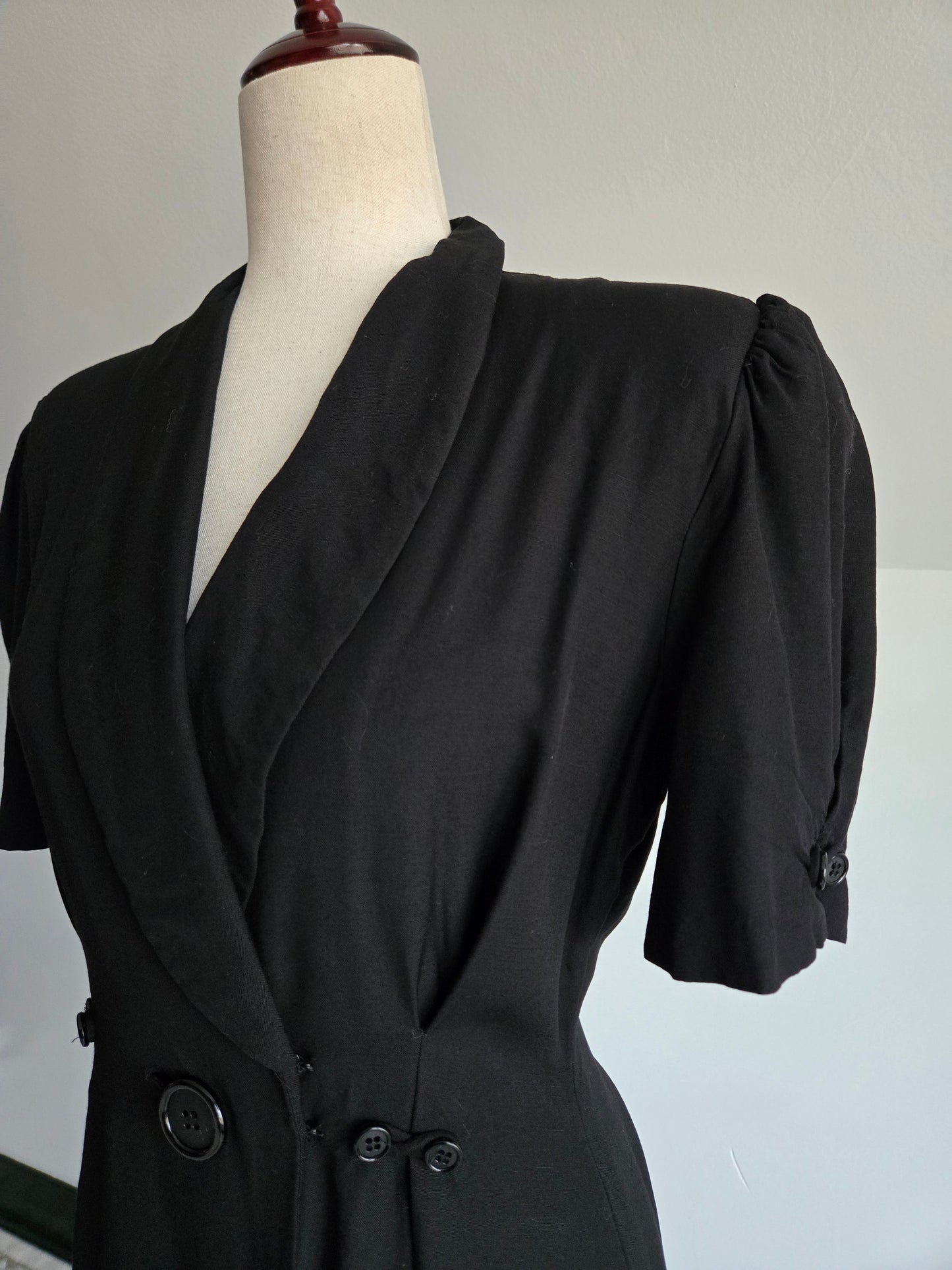 Vintage 80s Llyod Williams Black Rayon/Silk Dress - S/M