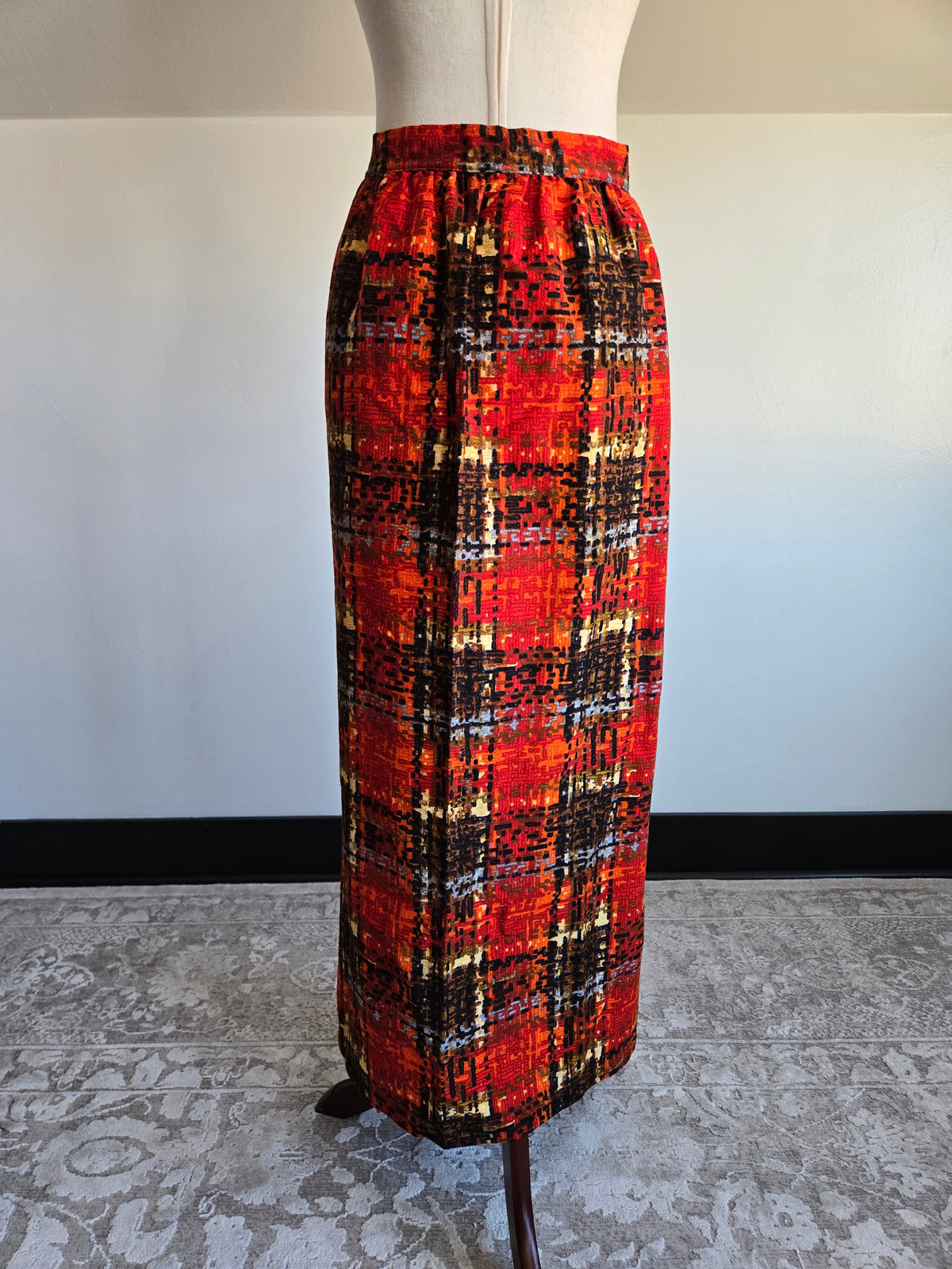Vintage 70s Beverly Vogue Cotton Barkcloth Plaid Wrap Skirt - W26