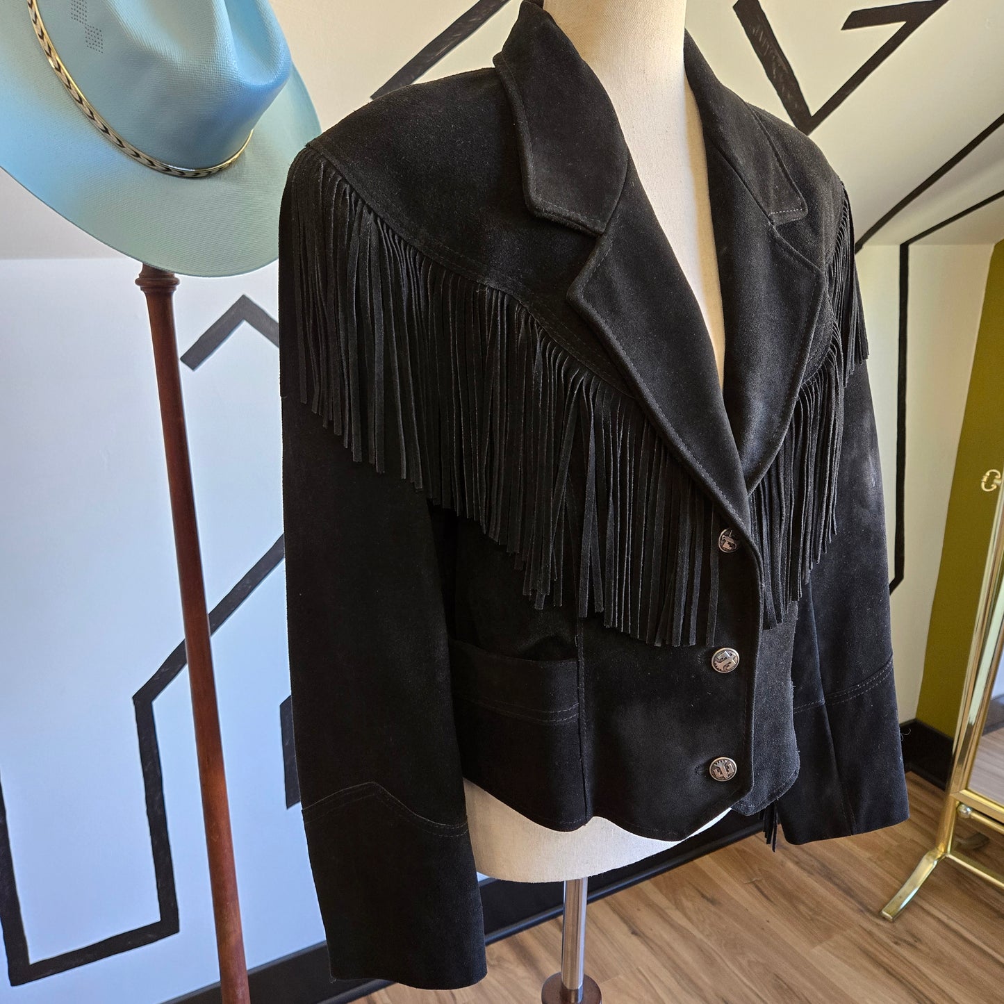 Pioneer Wear Vintage Black Genuine Suede Leather Western Fringe Jacket - medium