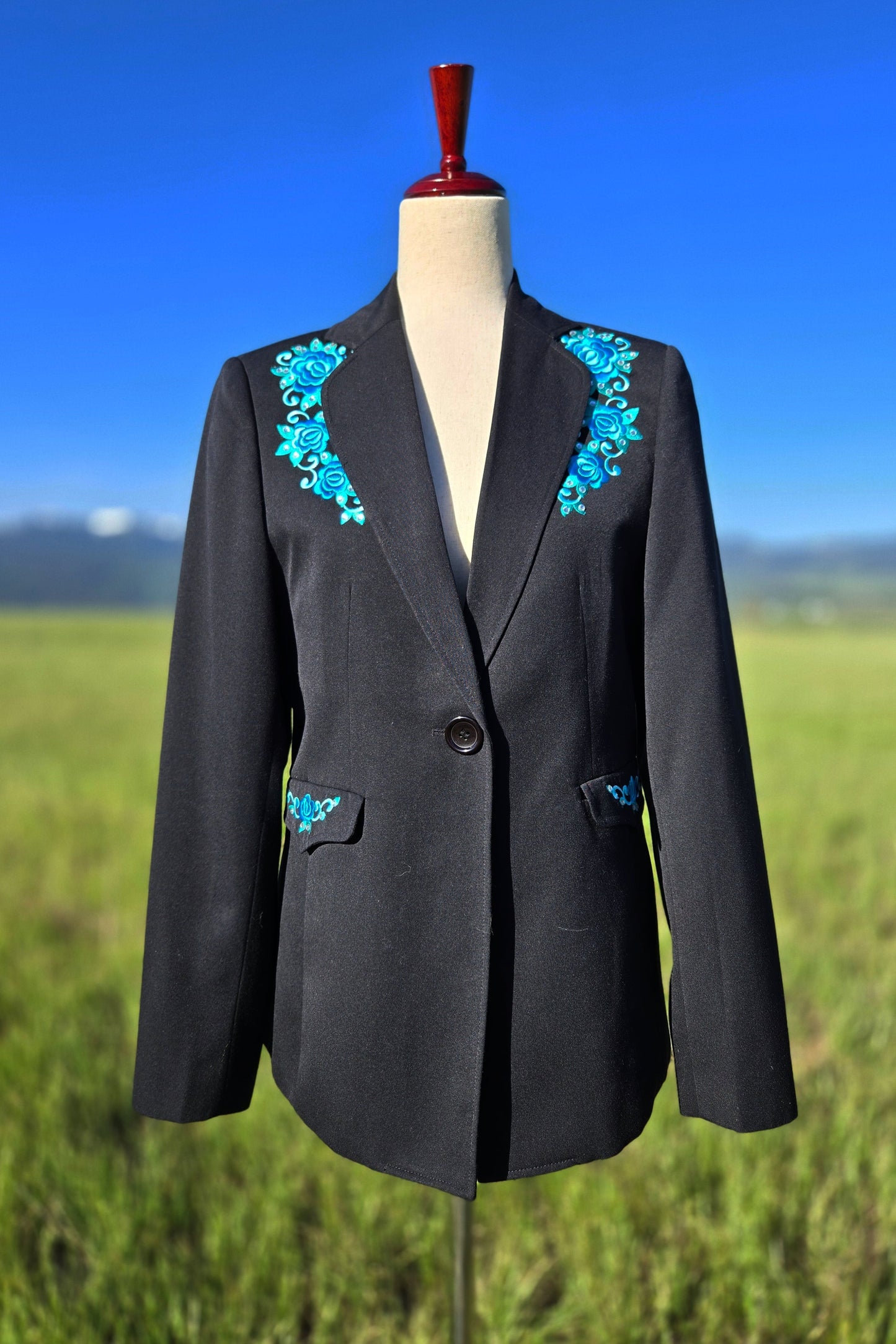 Panhandle Black and Turquoise Western Blazer - Medium