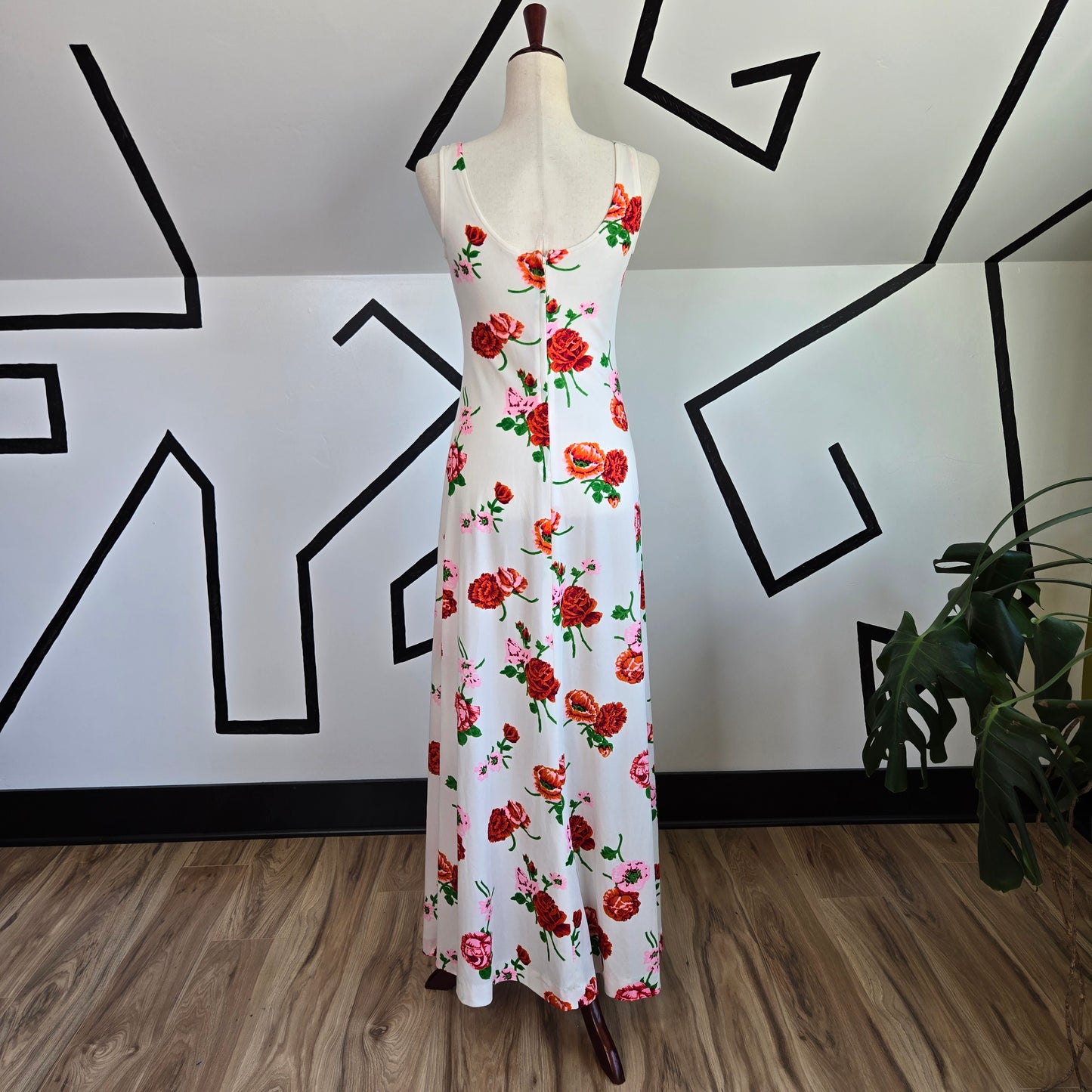 Vintage White with Florals 1970s Maxi Dress and Jacket Matching Set - Small/Medium