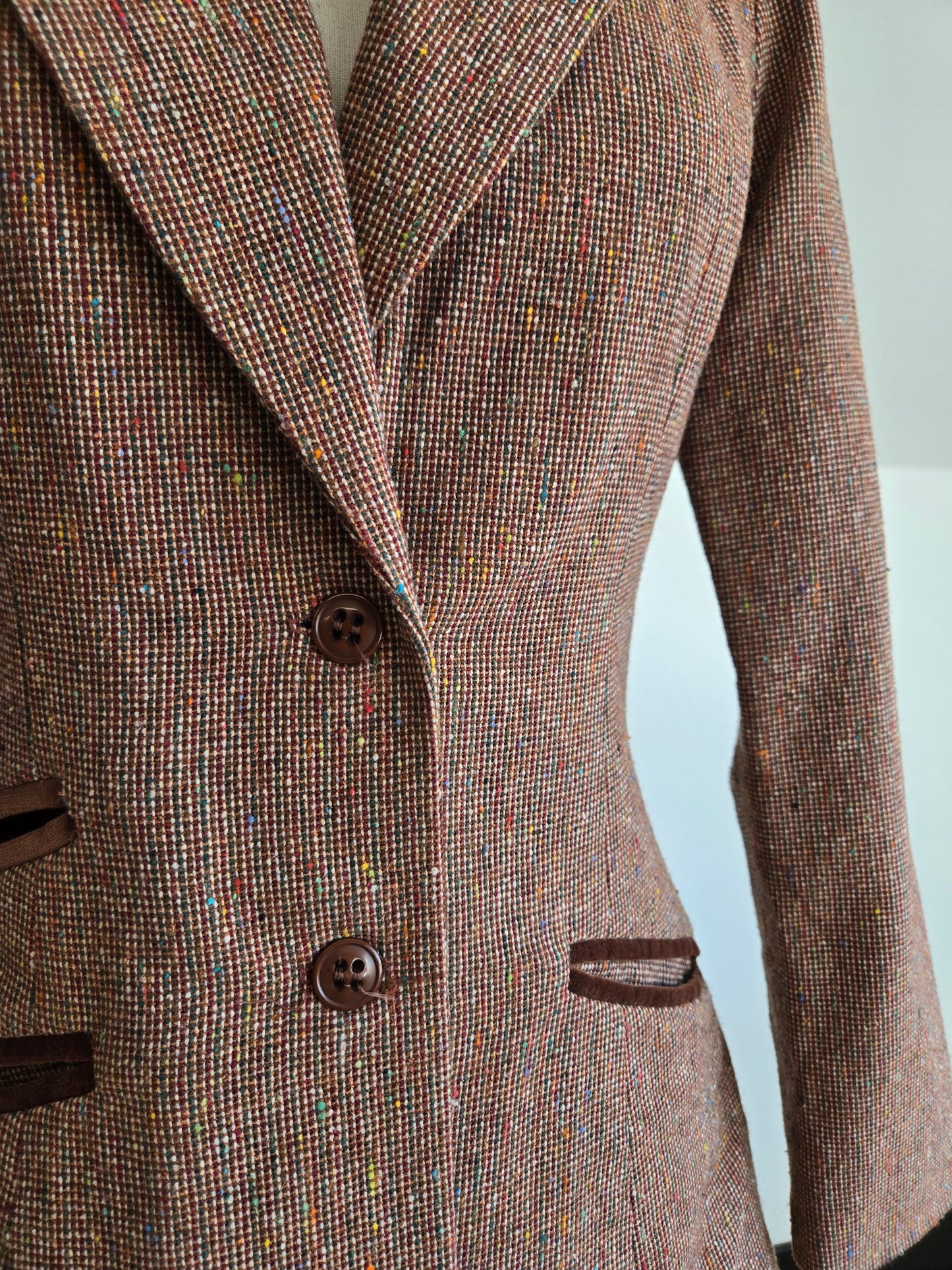 One Main Place Vintage 70s Brown Tweed Blazer - XS/S