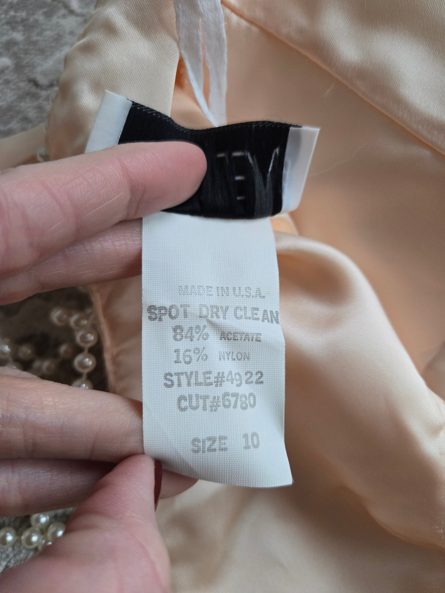 New Leaf Vintage 80s Peach Lace Dress and Pearl Bolero - Small