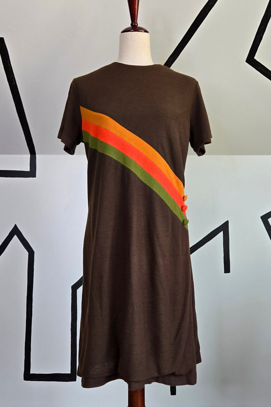 Brown Retro Stripe Vintage 1950s Dress - large