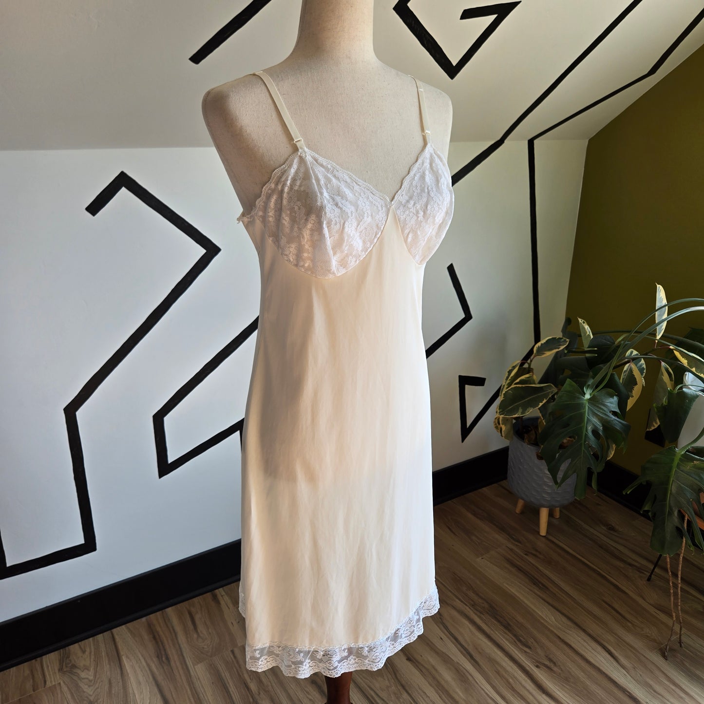 Vintage Cream Slip with Shear White Lace Bust - small