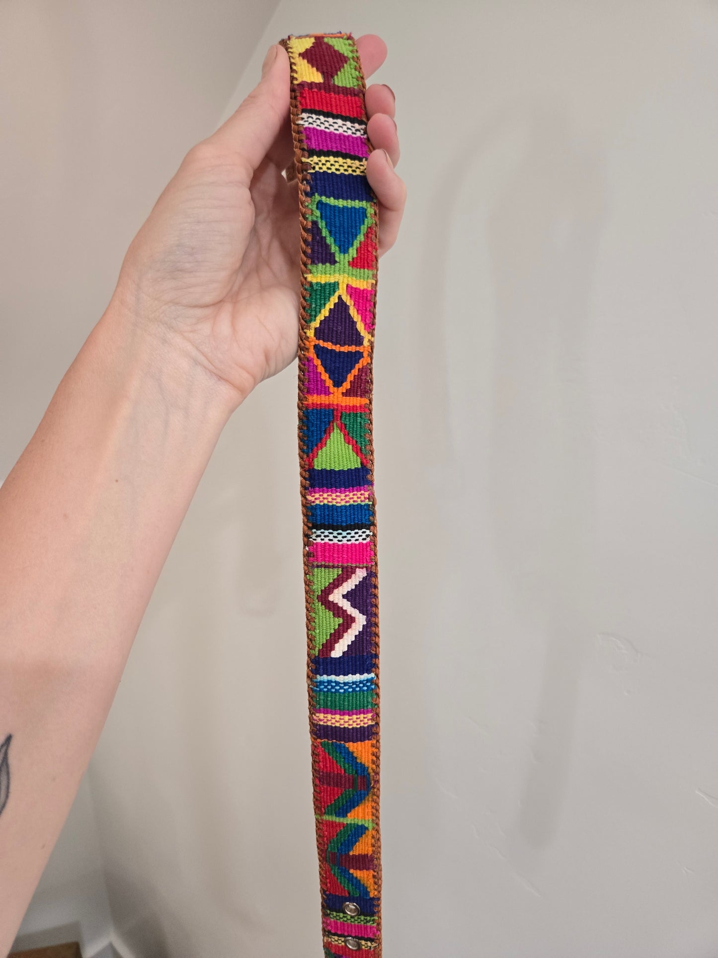 Vintage Leather and Colorful Woven Belt - W32-36"