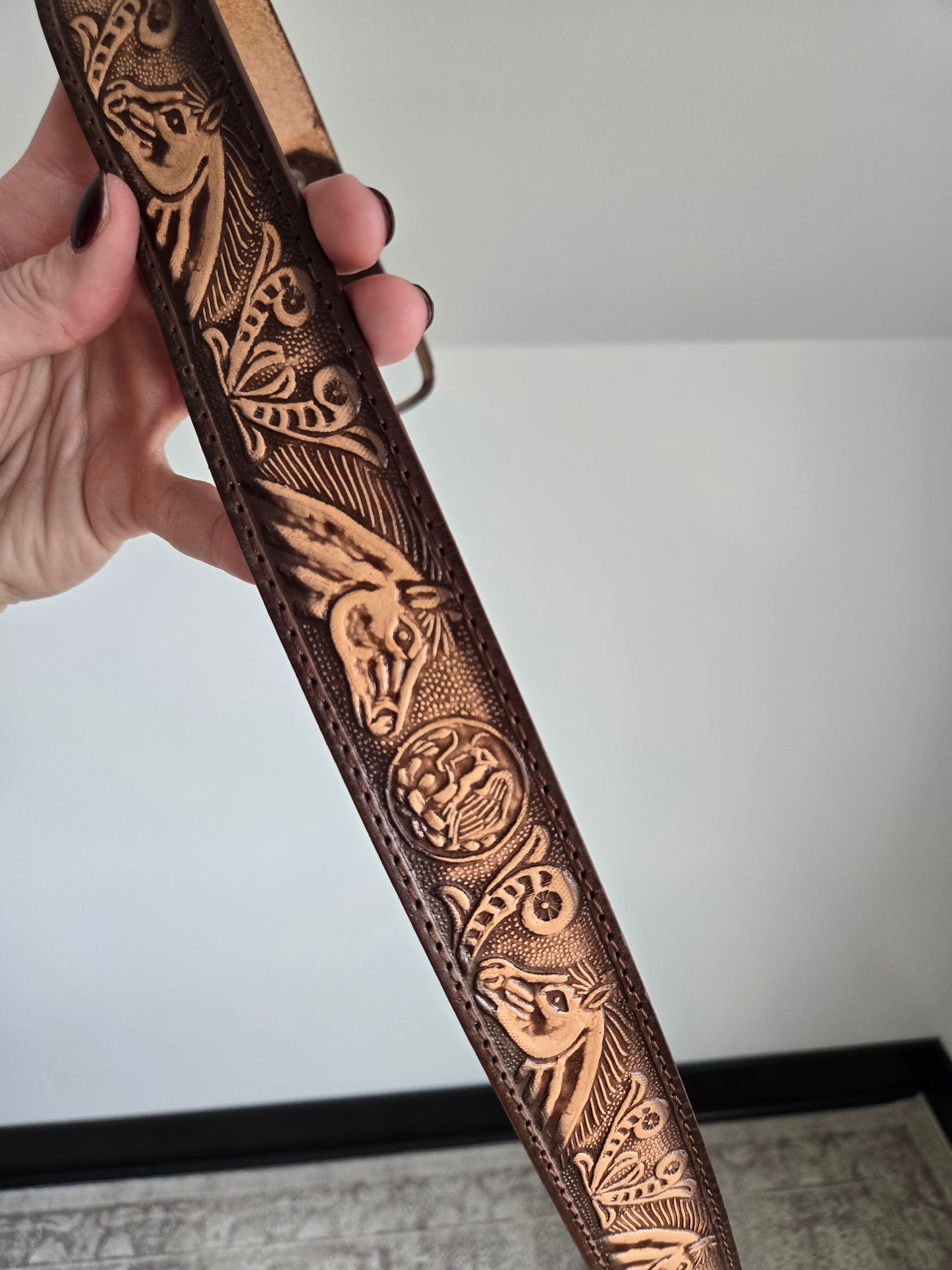 Made in Mexico Tooled Leather Belt with Horses - W31-36"