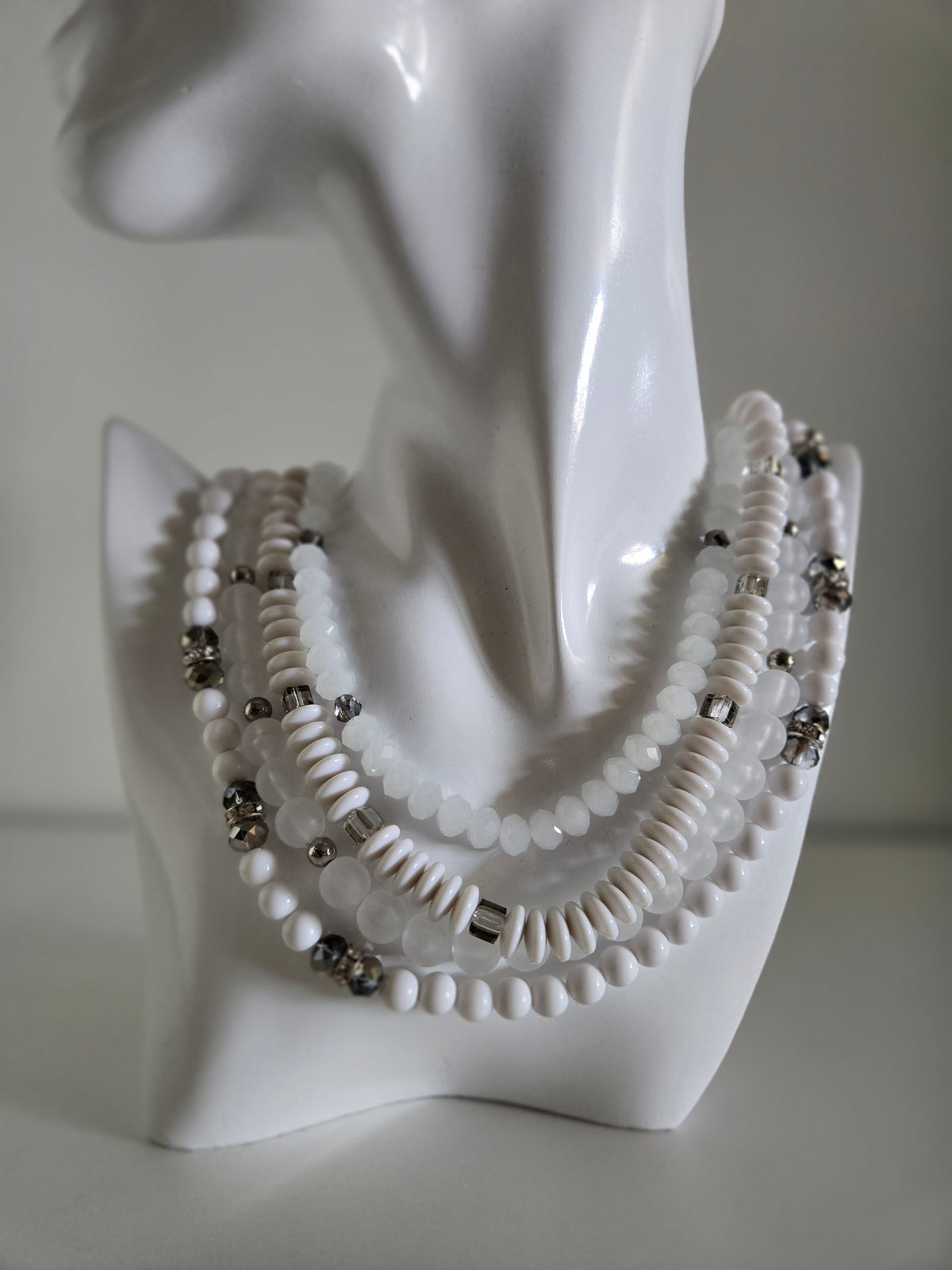 White Four Strand Statement Necklace