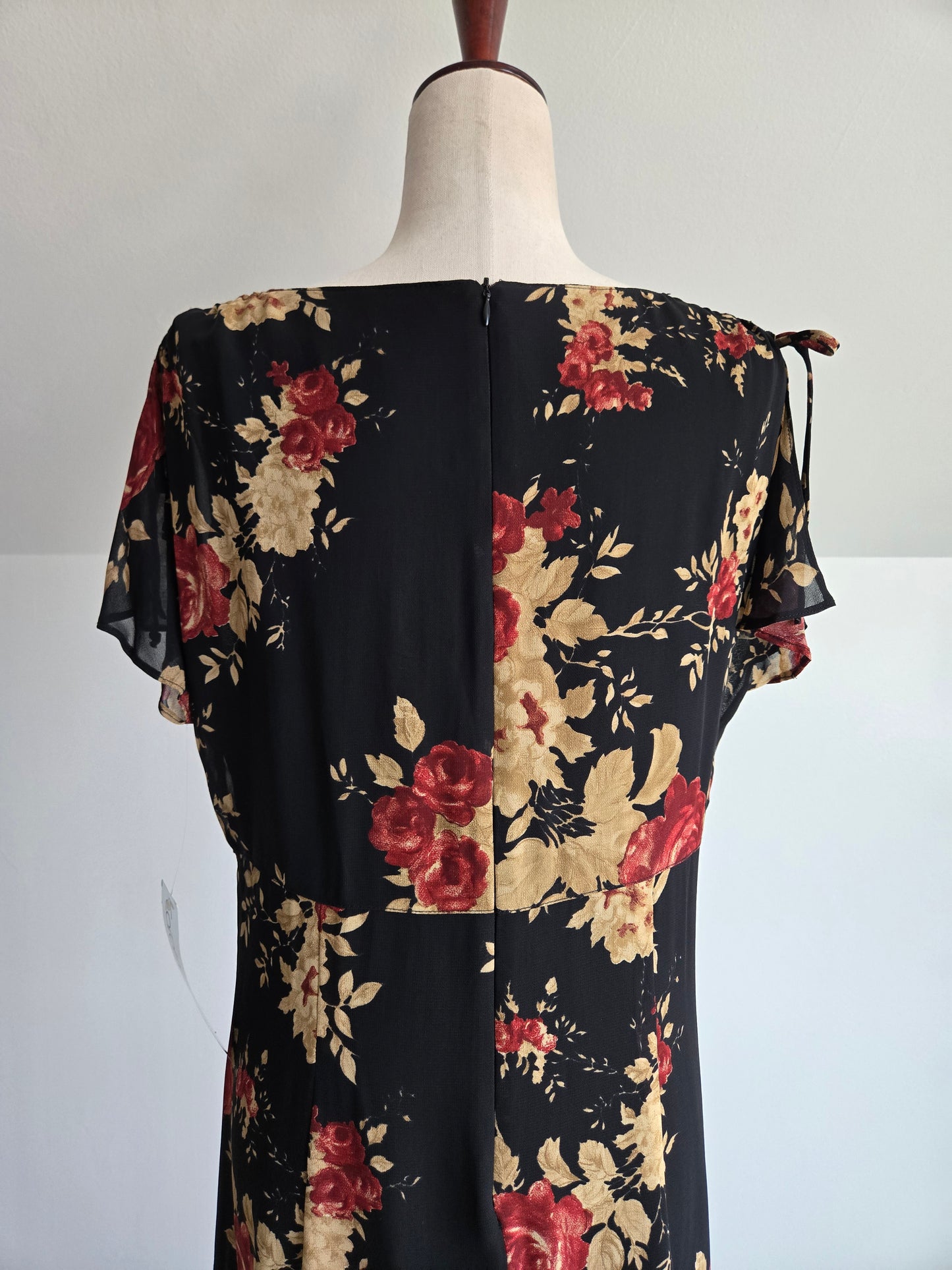 Carol Anderson 90s Deadstock Black Floral Dress - large