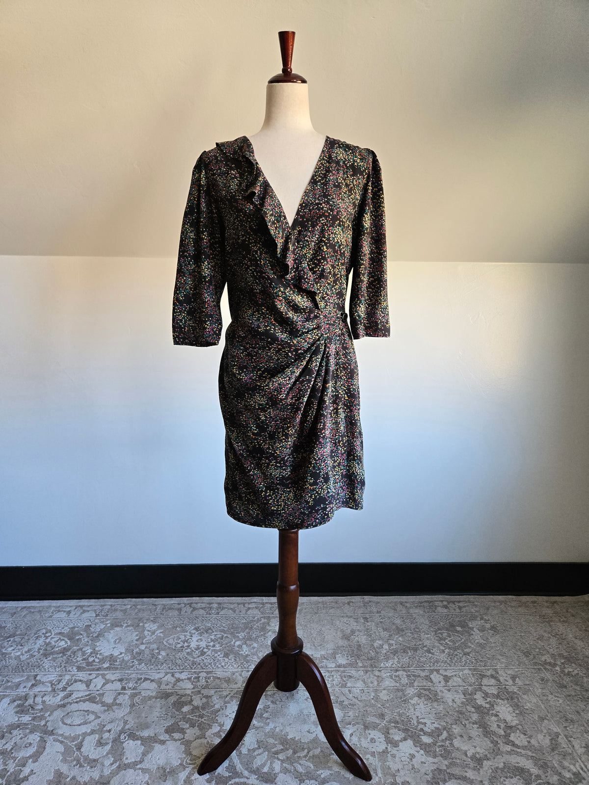 Parker Silk Floral Heart Print Wrap Dress - Medium