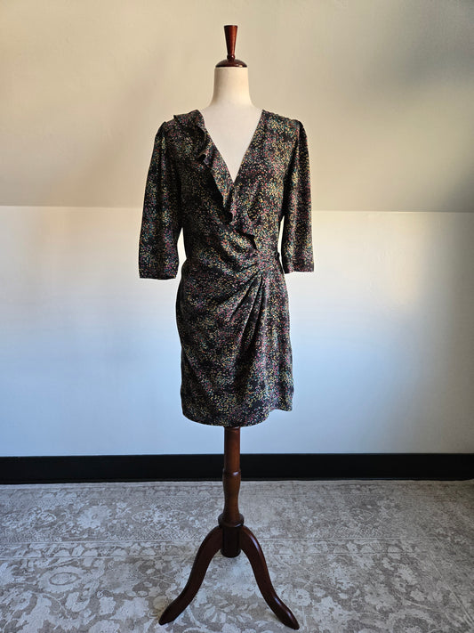 Parker Silk Floral Heart Print Wrap Dress - Medium