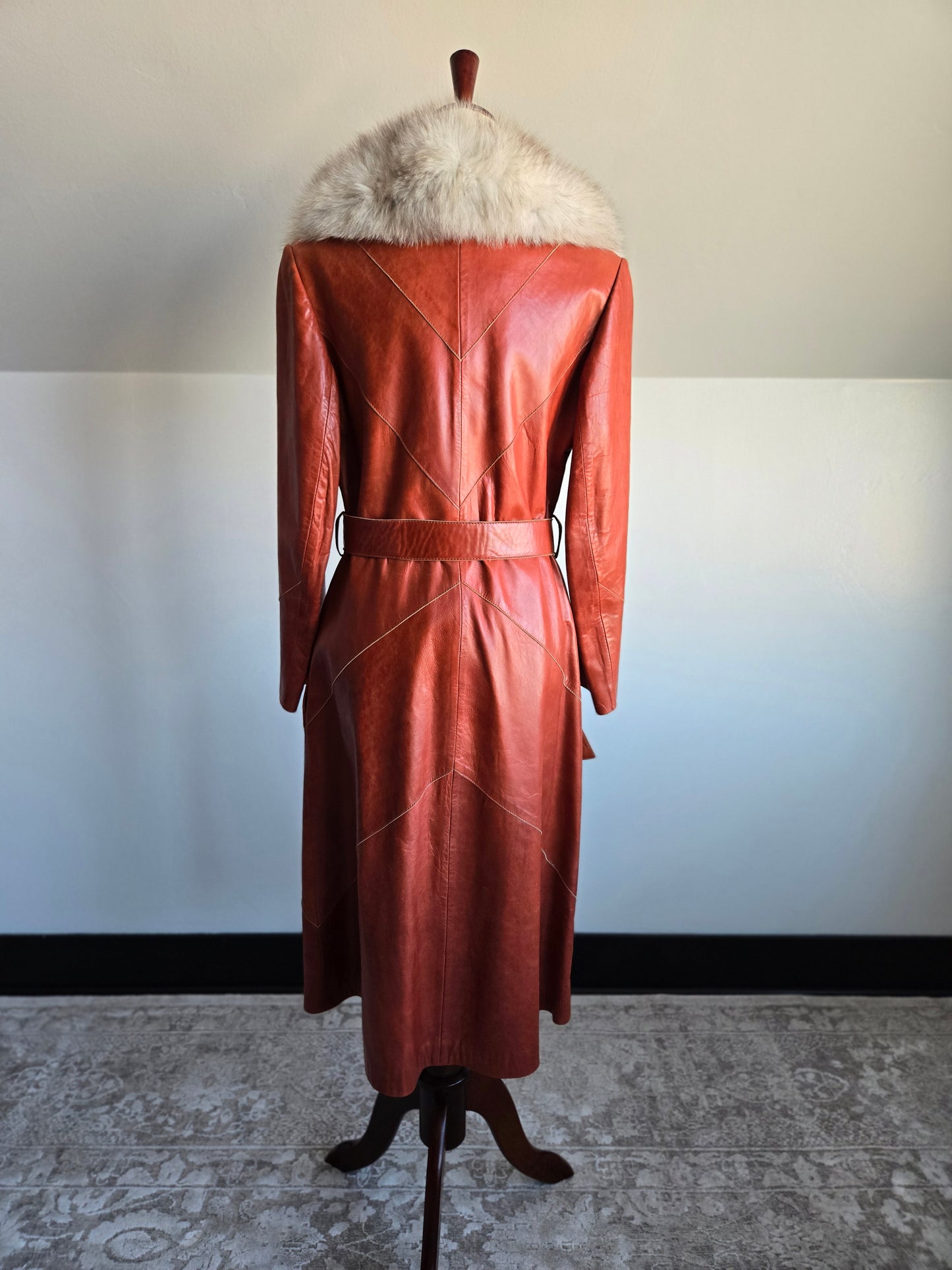 Napa Y Ante Skin Gear 1970s Patchwork Brown Leather Trench with Coyote Fur - Medium