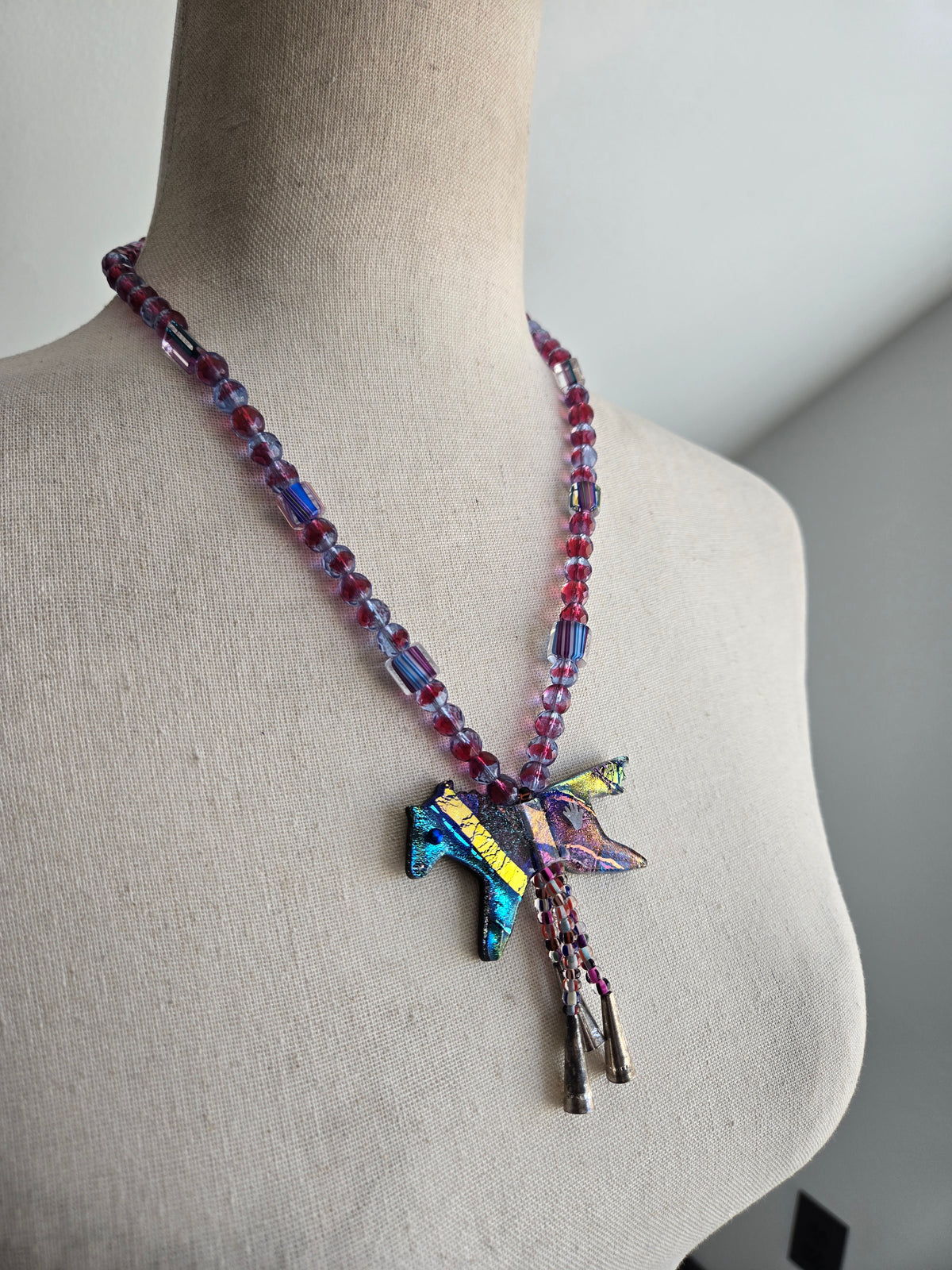 Art Glass Dichroic Horse Bolo Style Necklace