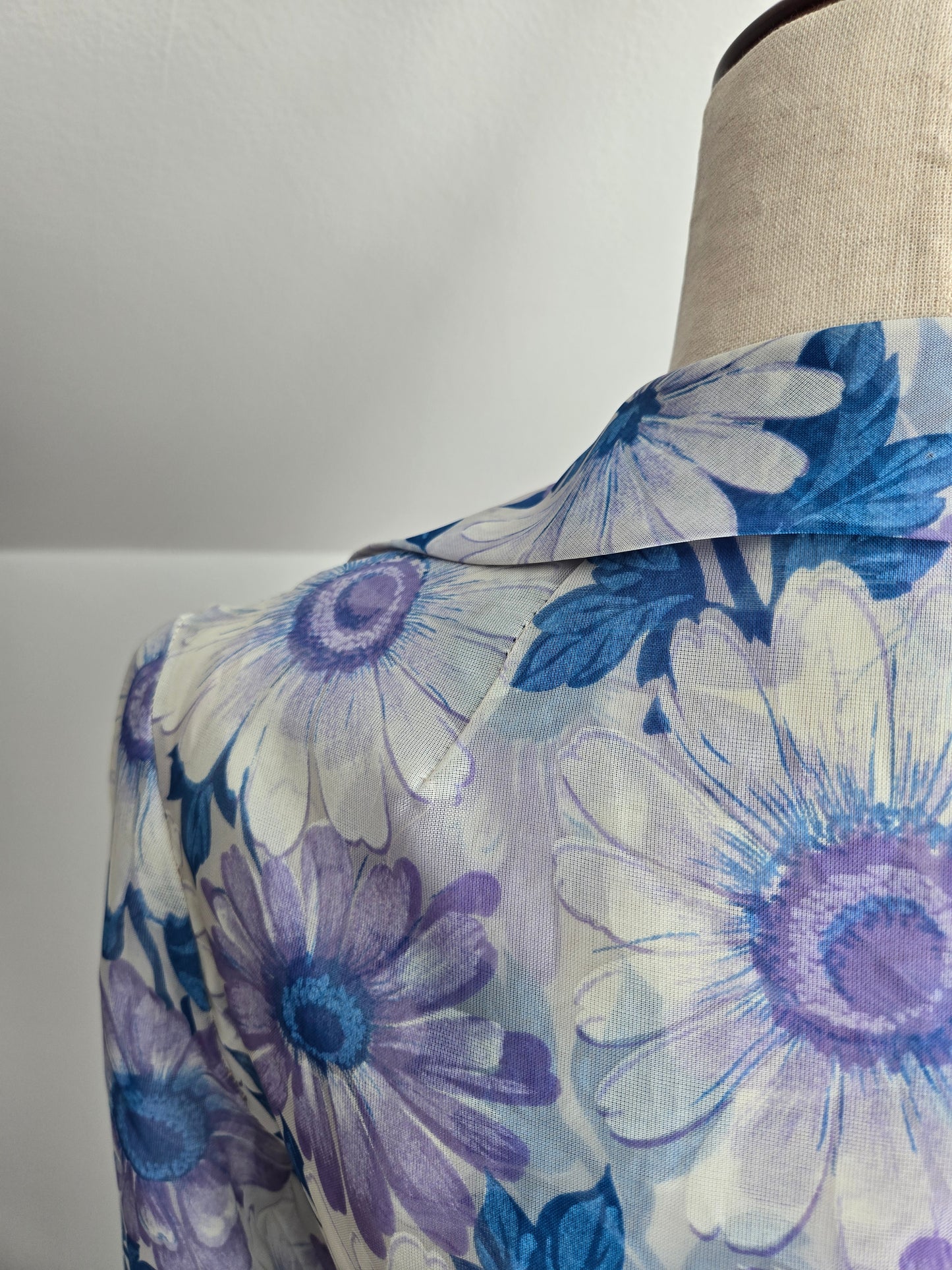 Vintage 70s Shear Floral Duster - Small