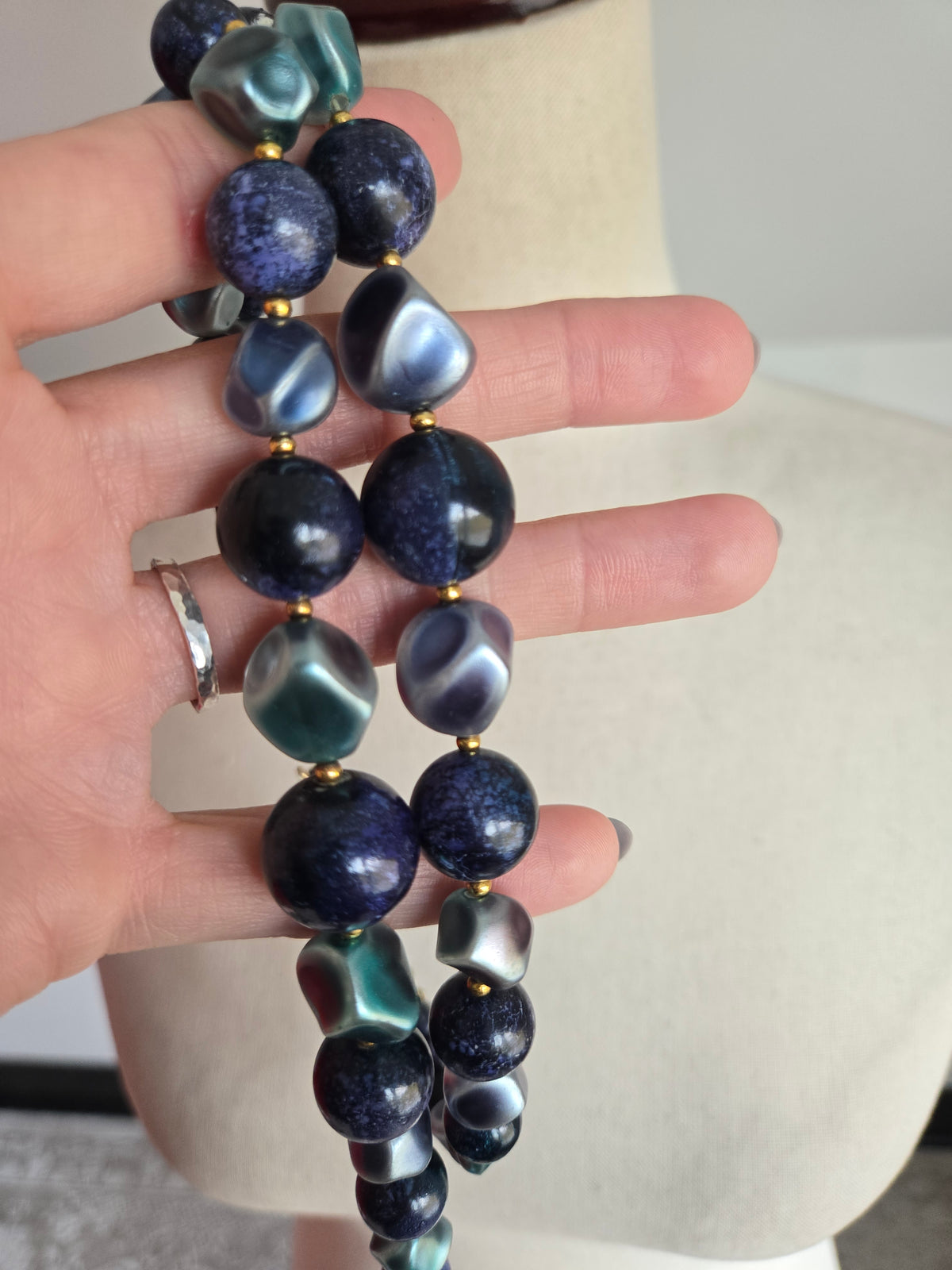Vintage Deep Blue Multi Strand Beaded Necklace