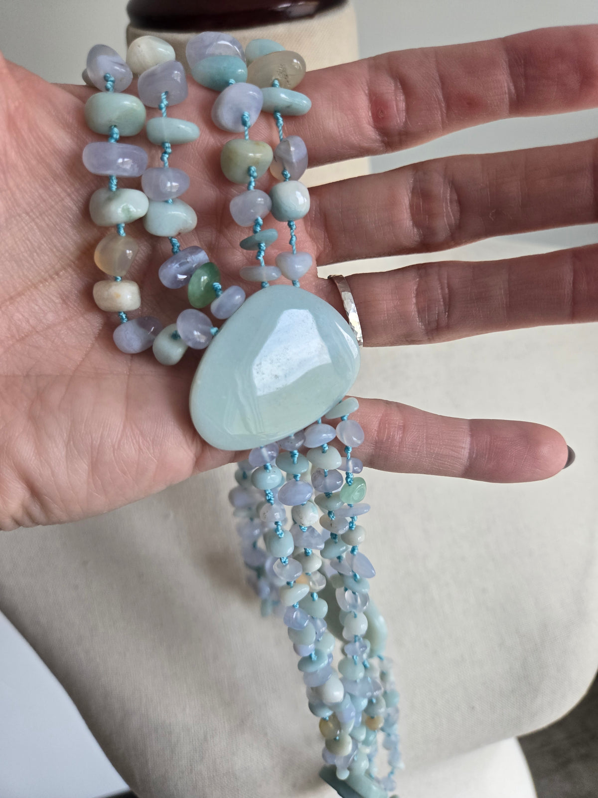 Sajen Signed Hand Knotted Amazonite Multi Strand Necklace