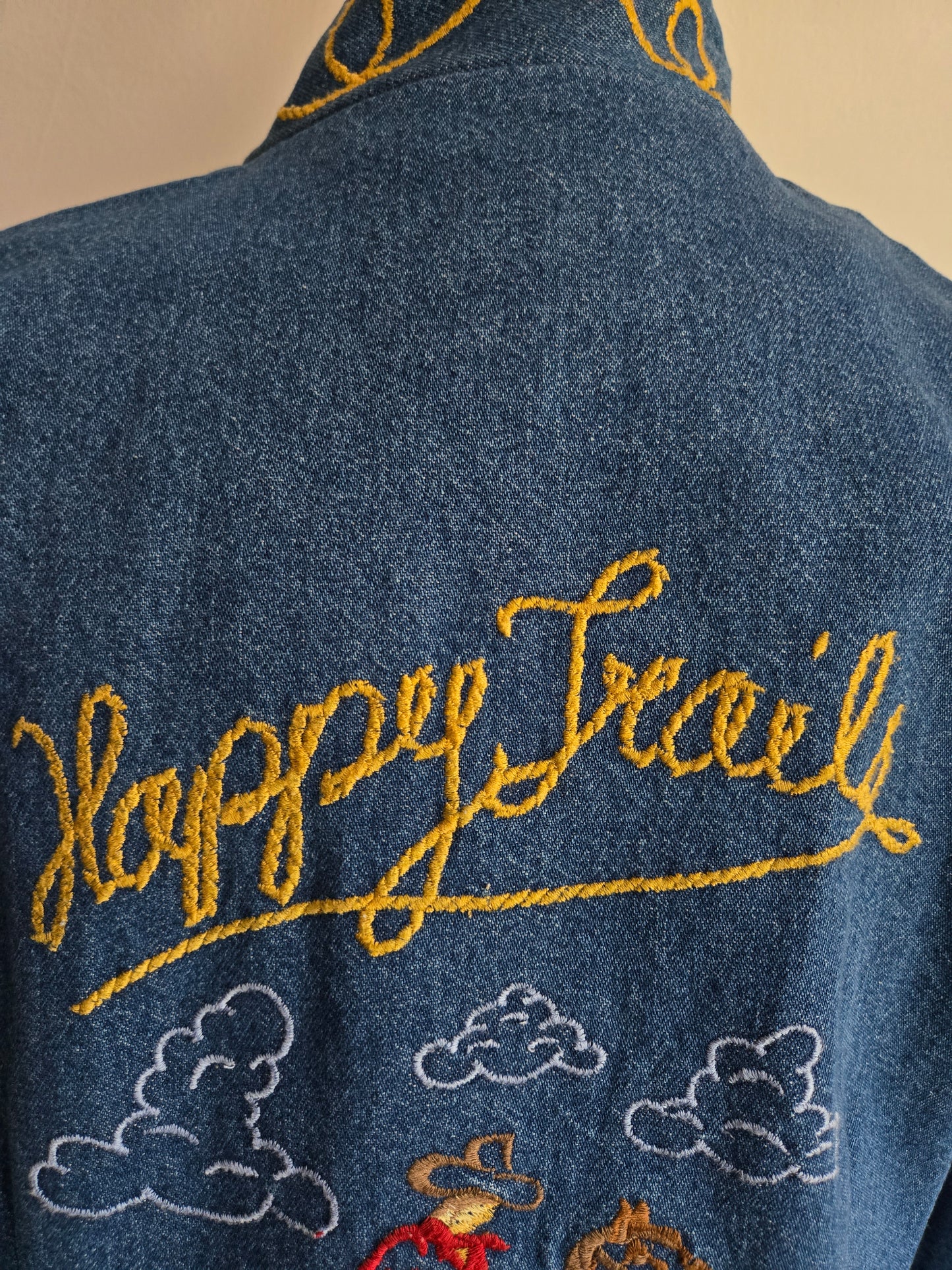 Happy Trails Embroidered Denim Western Jacket with Fringe - Medium