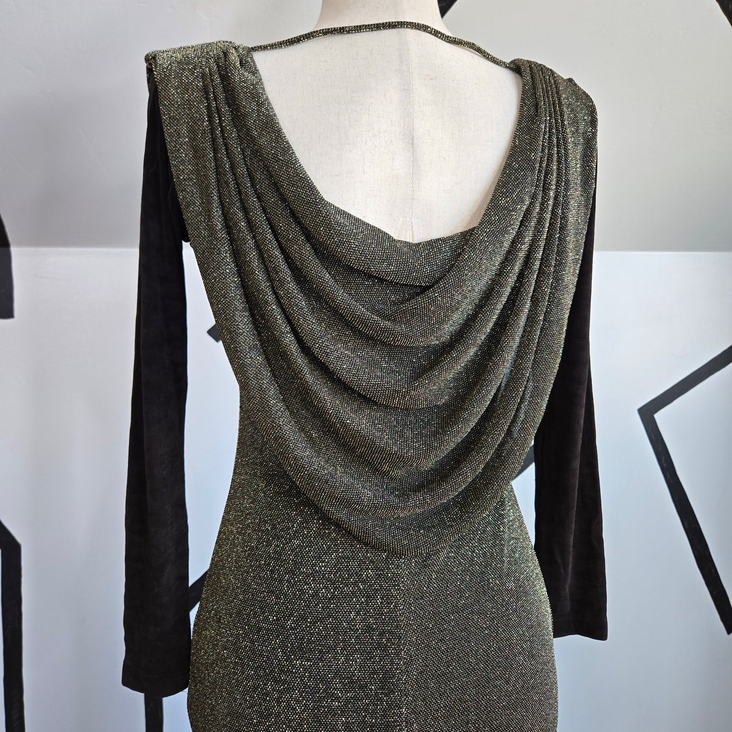 Morning Side Designer Collection Vintage Metallic Knit Drape Front Dress - small