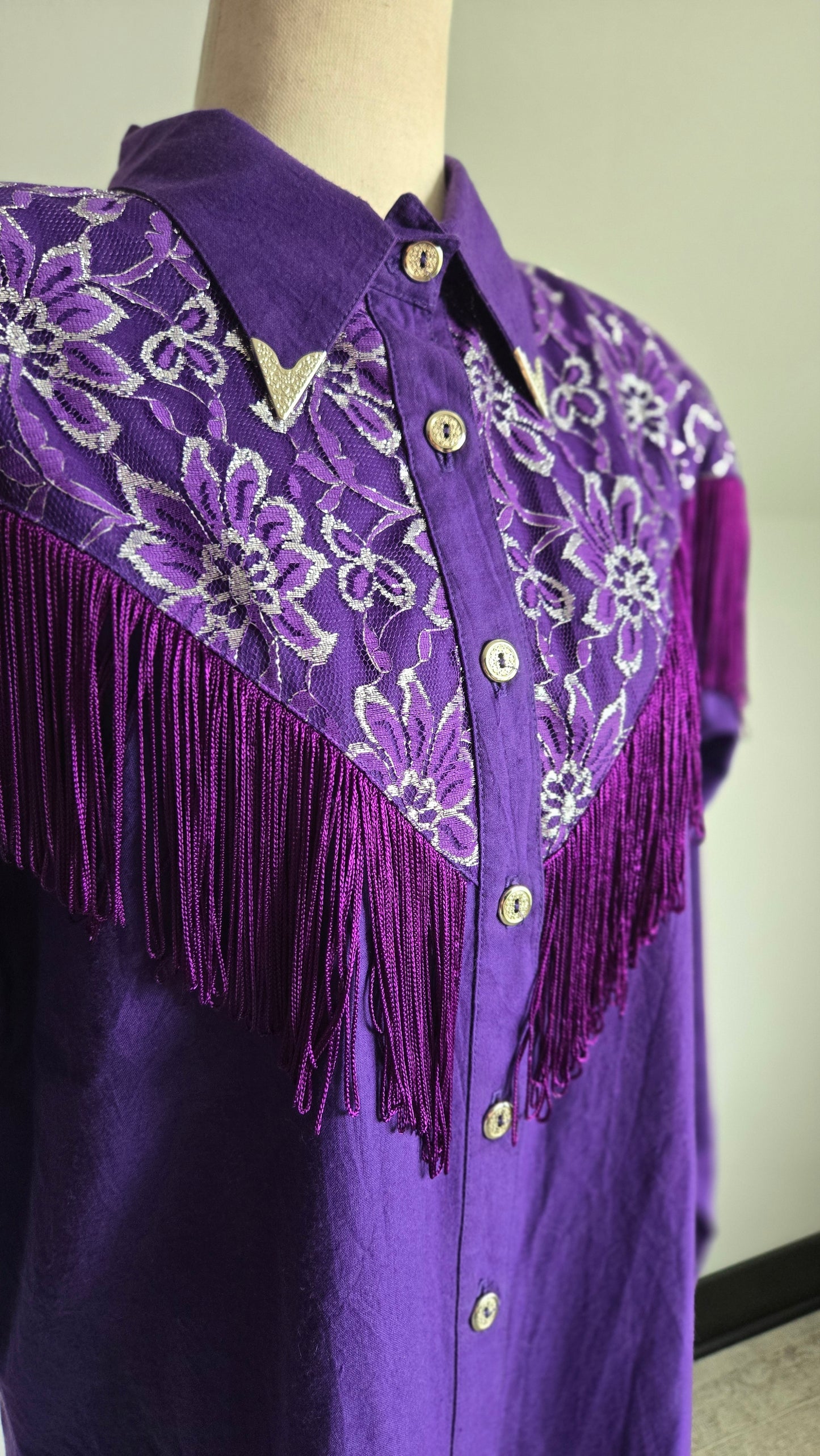 Lilia Smith Vintage Purple Fringe and Lace Top - Large
