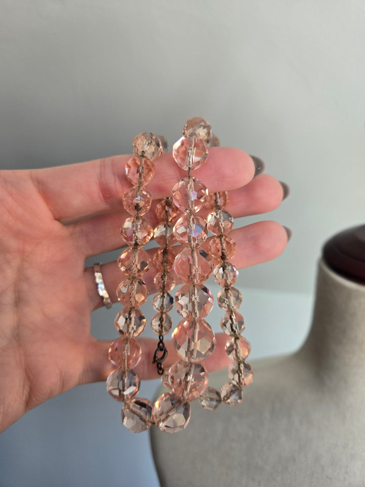Vintage Pink Crystal Faceted Glass Necklace