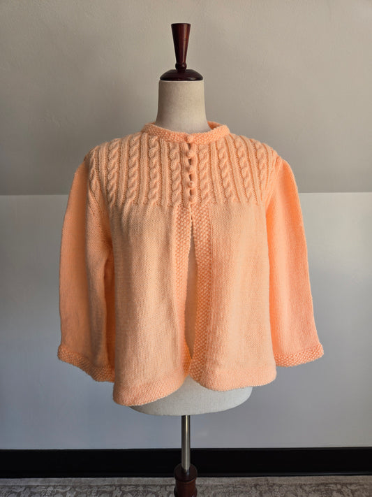 Vintage 1960s Peachy Pink Hand Made Cropped Cardigan - L/XL