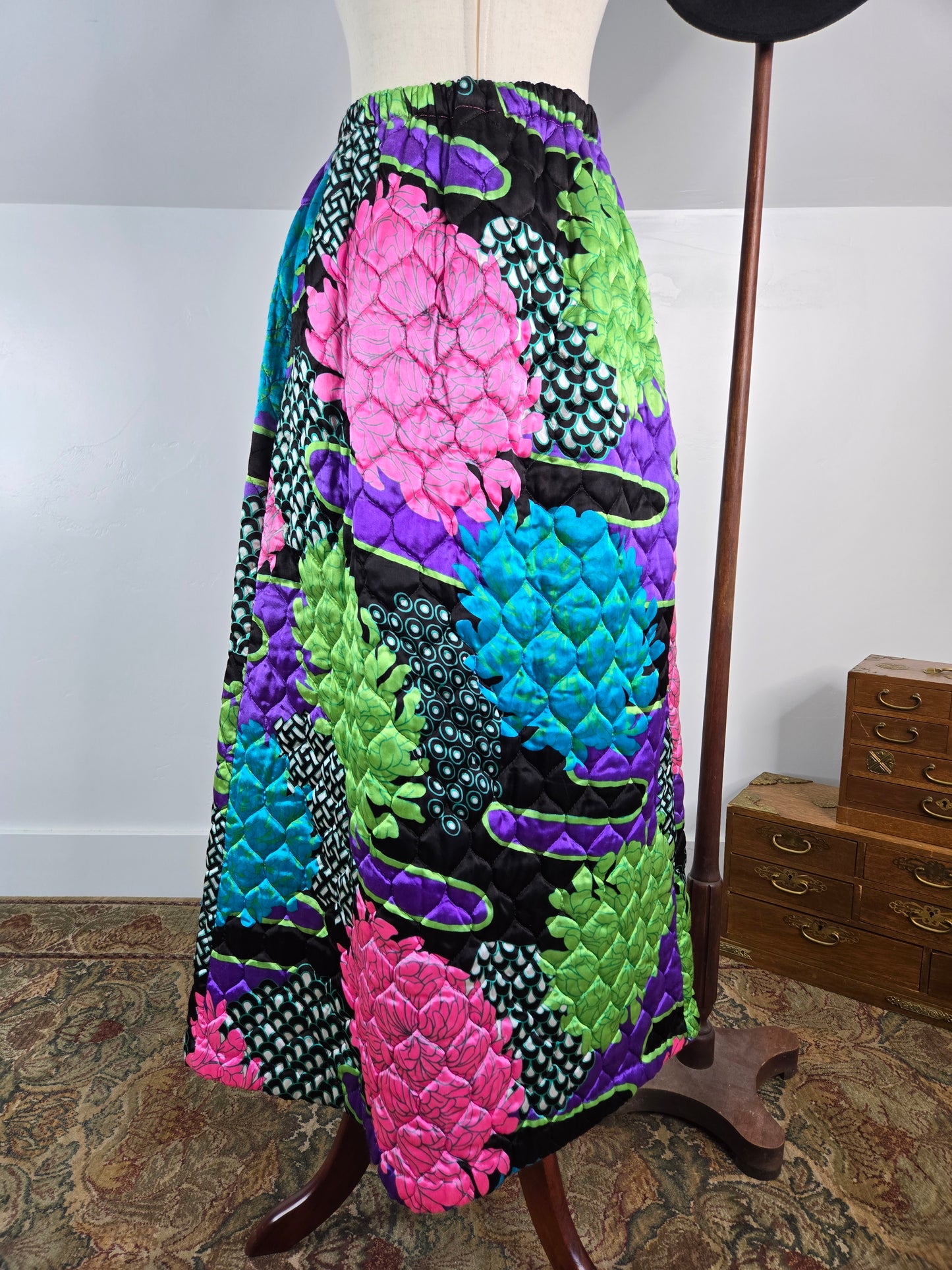Penney's Loungewear Vintage 70s Dayglo Quilted Skirt - S/M/L