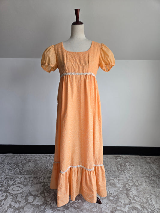 Vintage 1960s Cotton Empire Waist Coquette Peach Dress - medium