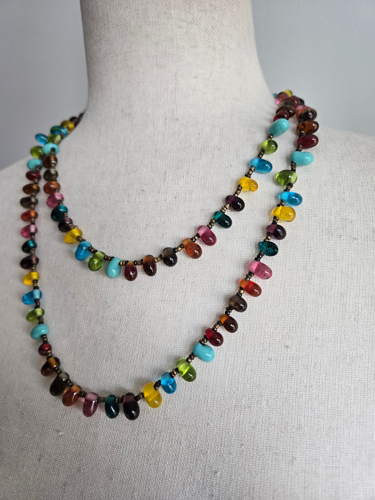 Vibrant Italian Hand Blown Glass Teardrop Bead Necklace