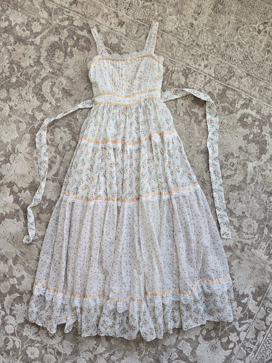 Gold Label Gunne Sax by Jessica San Fransisco Vintage 70s Calico Tiered Maxi Dress - XS