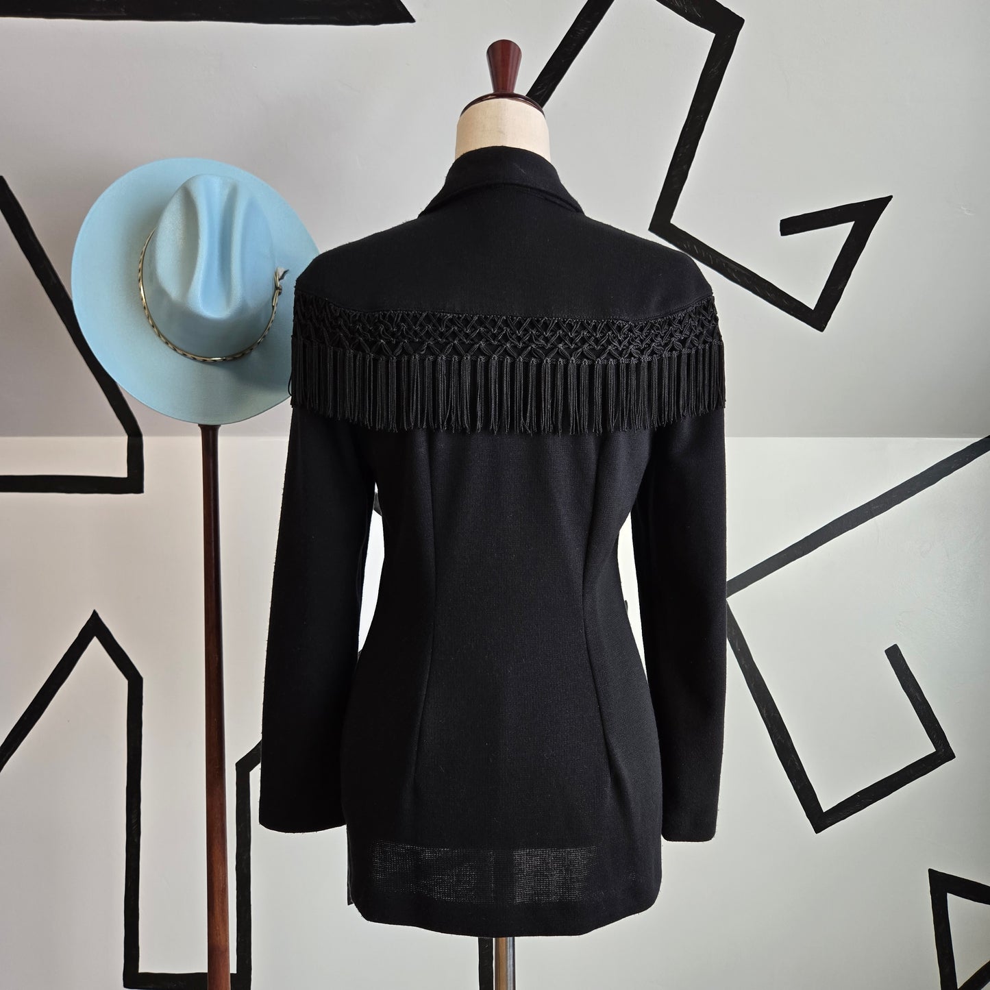 D'Knits Vintage Black Knit Blazer with Fringe Shoulders - small
