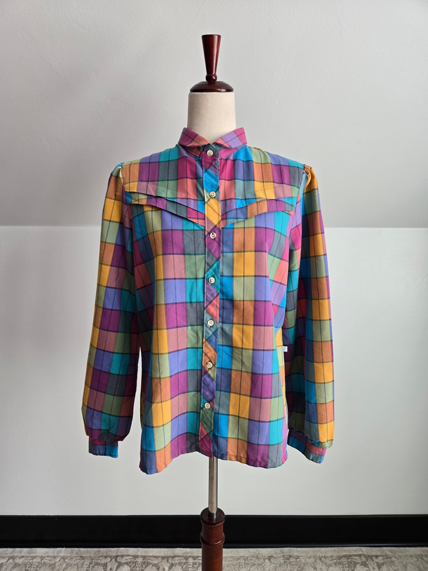 Wrangler Vintage 70s Colorful Plaid Button Down Top - large