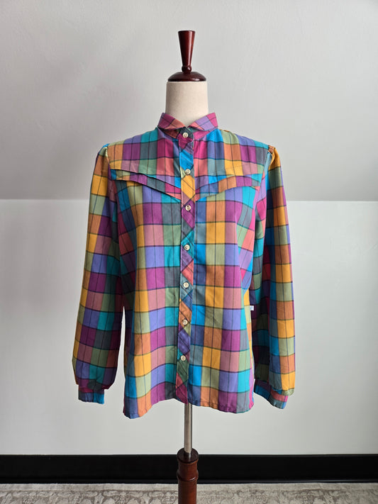Wrangler Vintage 70s Colorful Plaid Button Down Top - large