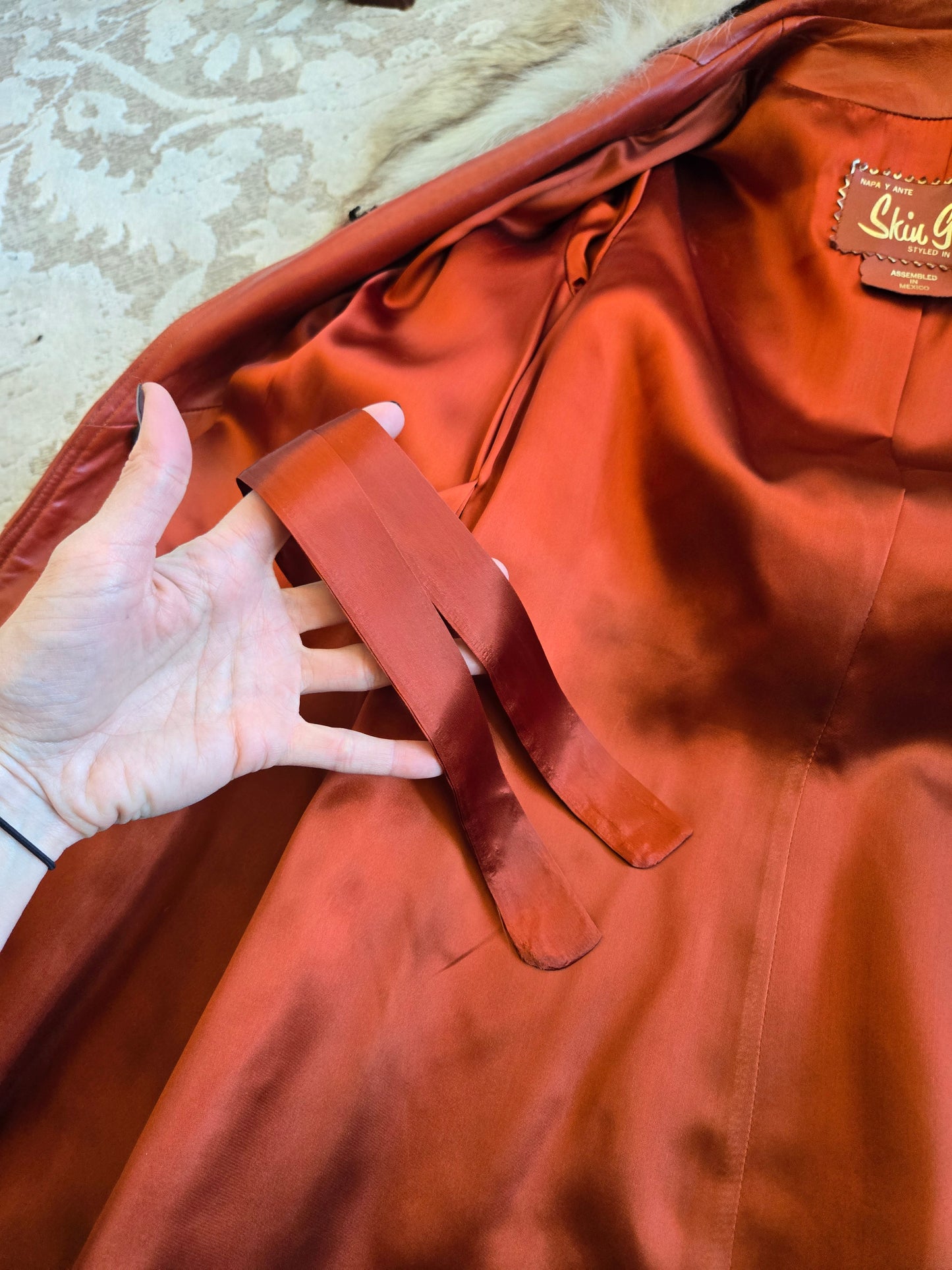 Napa Y Ante Skin Gear 1970s Patchwork Brown Leather Trench with Coyote Fur - Medium