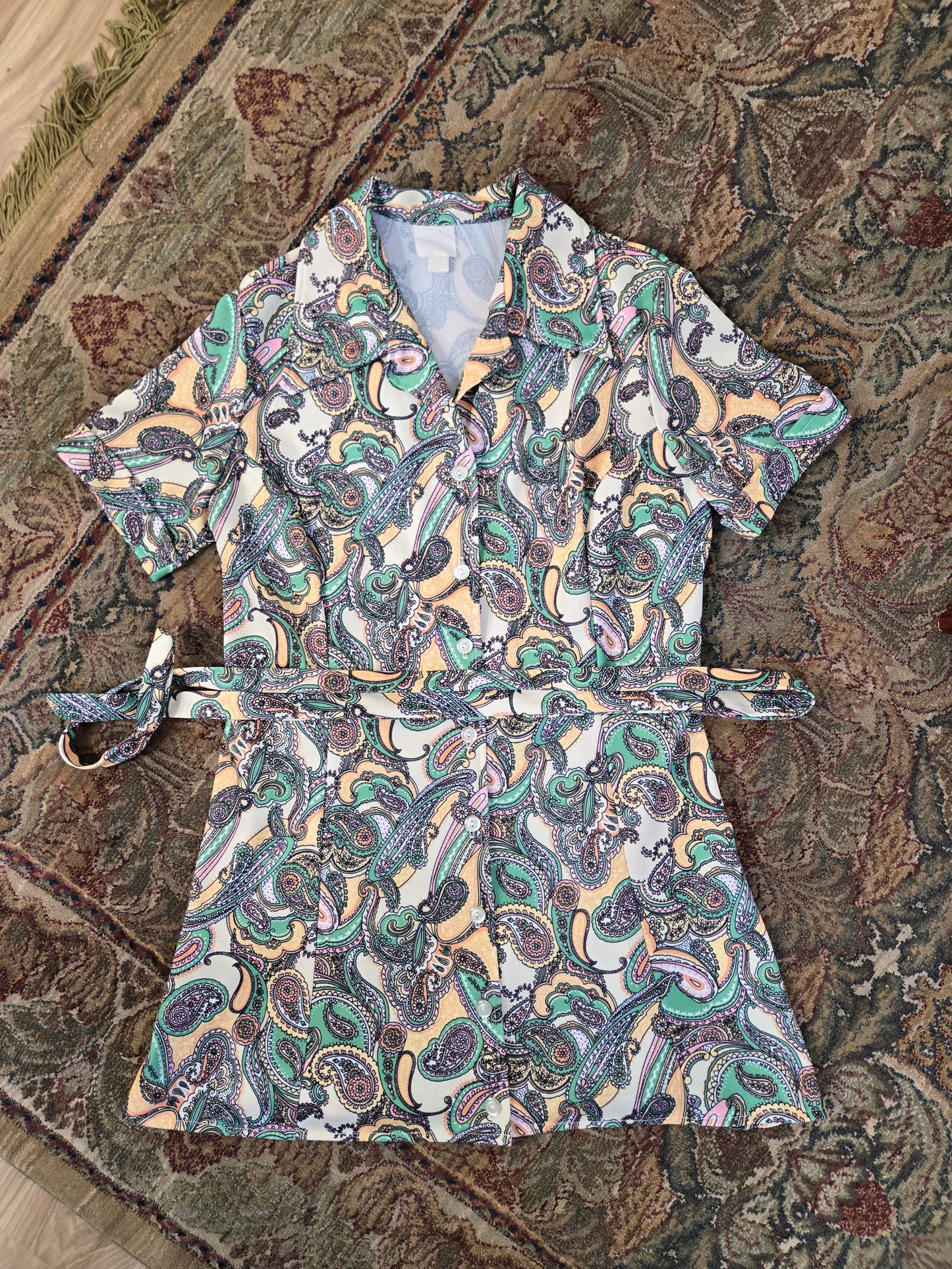 Vintage 70s Paisley Print Mini Dress - large